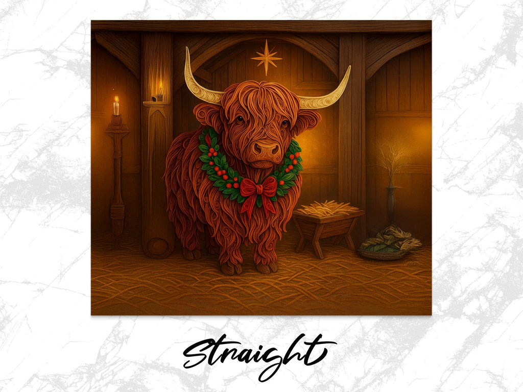 Highland Cow Christmas Tumbler Wrap: Farm Animal Sublimation (PNG Digital Download)