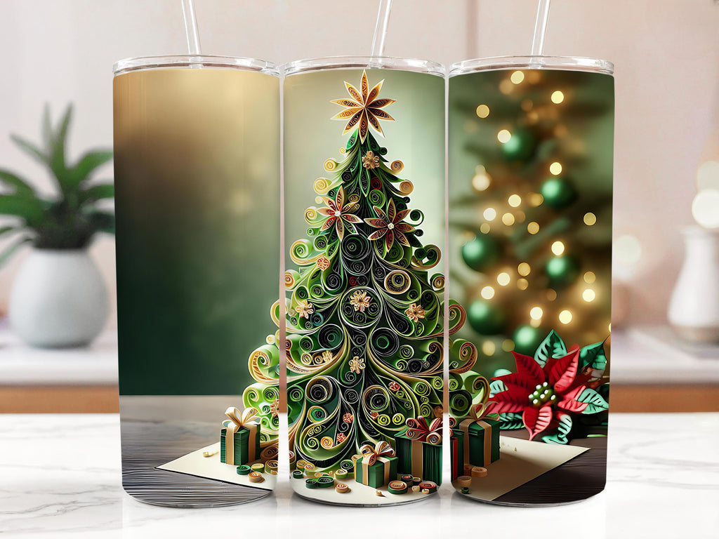 Quilled Christmas Tree Tumbler Wrap: Holiday Sublimation Design (PNG Digital Download)