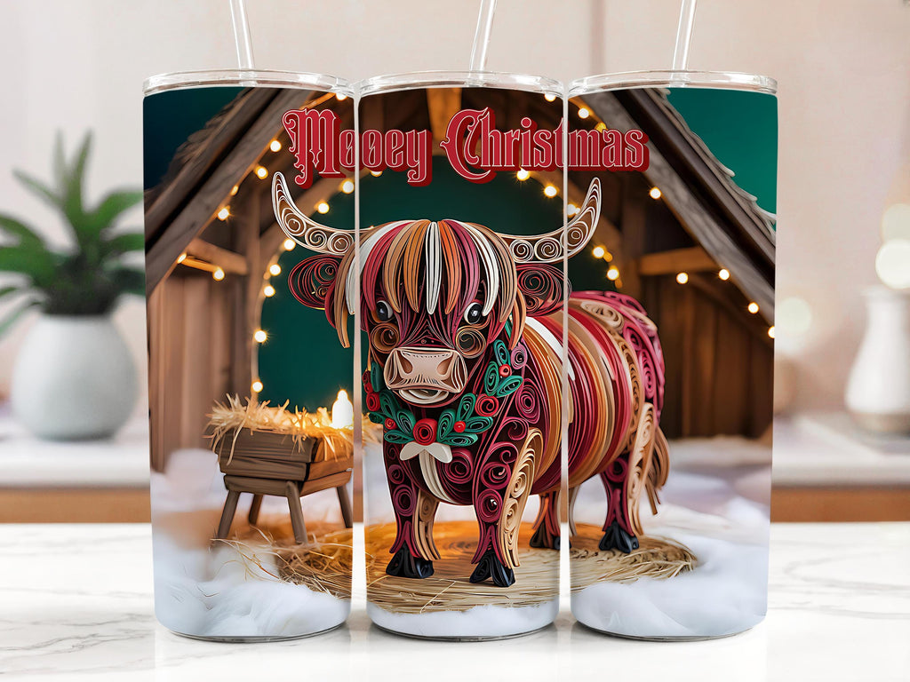 Highland Cow Christmas Tumbler Wrap: 20oz Sublimation Design (PNG Digital Download)