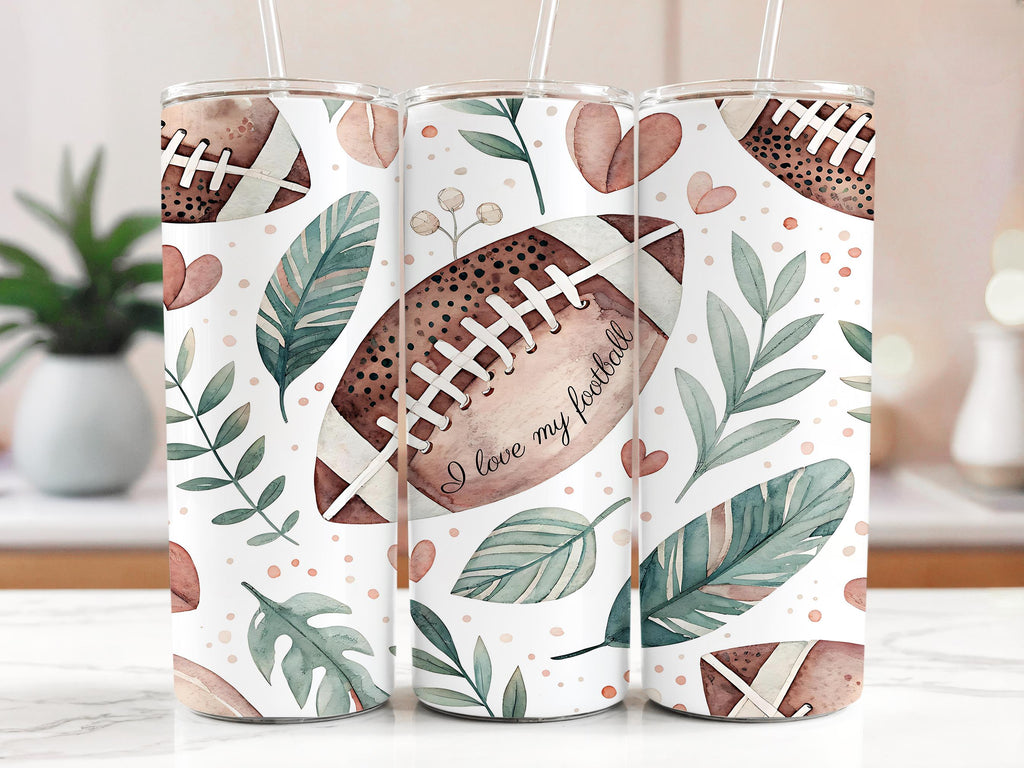 Floral Football Tumbler Wrap PNG - Sports Sublimation Design (Digital Download)