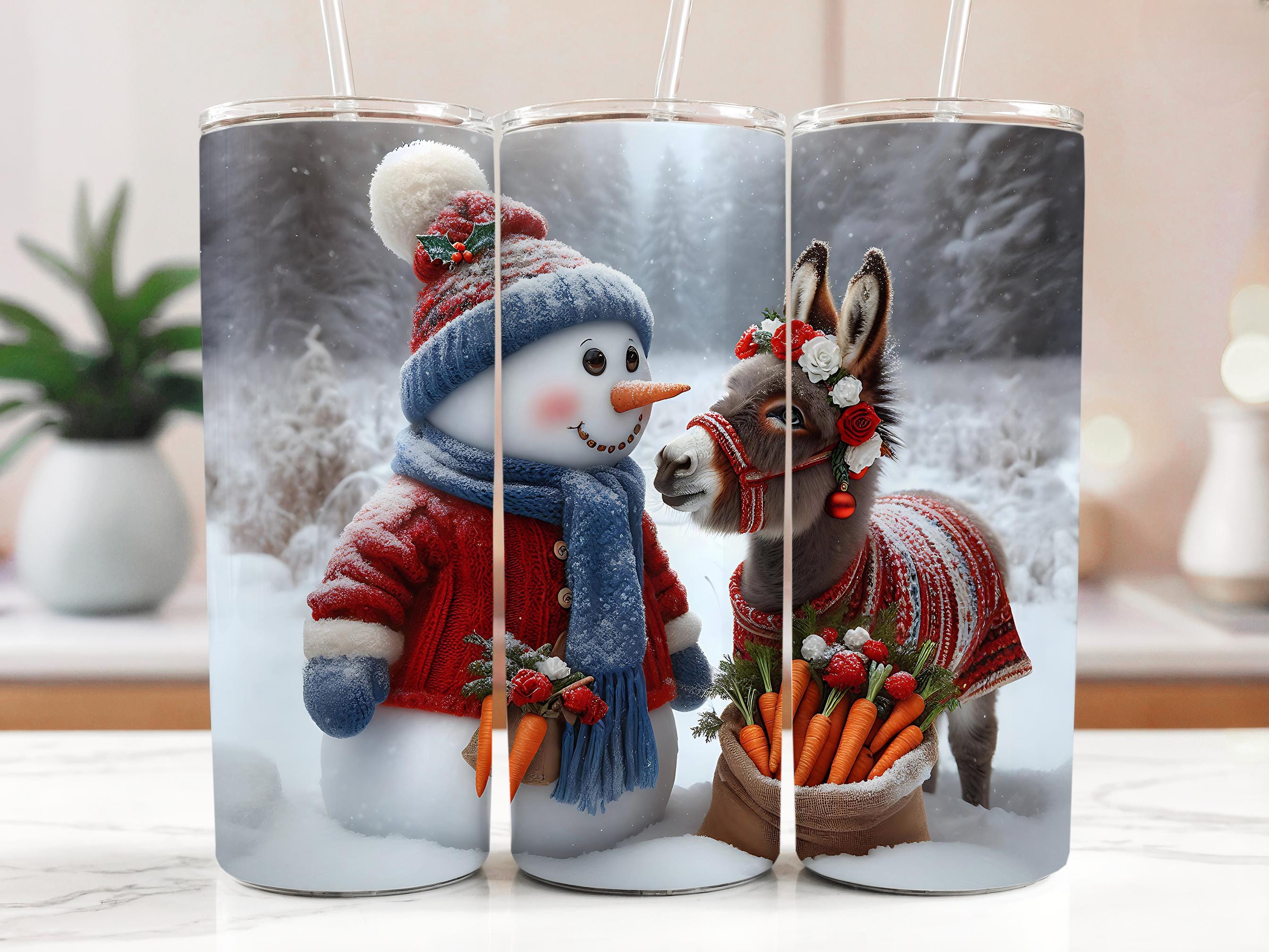 Winter Donkey Tumbler Wrap: Snowman Christmas Design (PNG Digital Download)