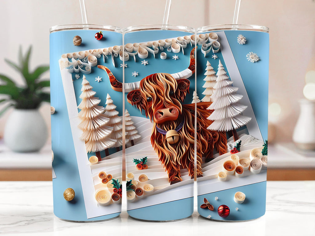 Highland Cow Winter Tumbler Wrap: Christmas Sublimation Design (Digital Download)