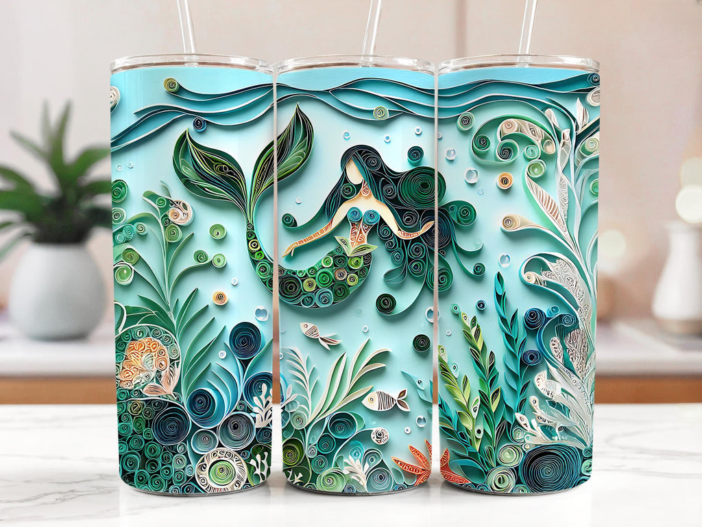 Mermaid Tumbler Wrap: Paper Quilling Under The Sea Design (Digital Download
