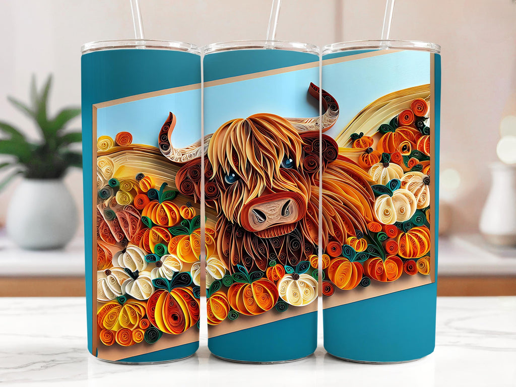 Highland Cow Tumbler Wrap: Fall Pumpkin Design (20 Oz Skinny Tumbler PNG Digital Download