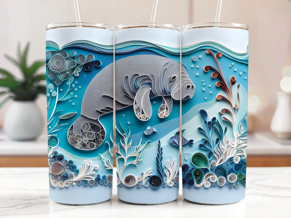 Manatee Tumbler Wrap: Ocean Sea Life Sublimation Design (Digital Download PNG File 20oz Tumbler )