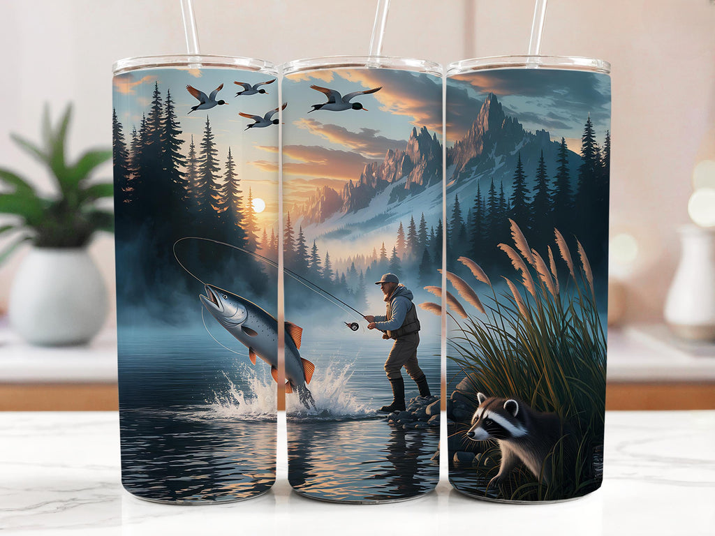 Mountain Lake Fishing Tumbler Wrap: Wildlife Sublimation Design (Digital Download)