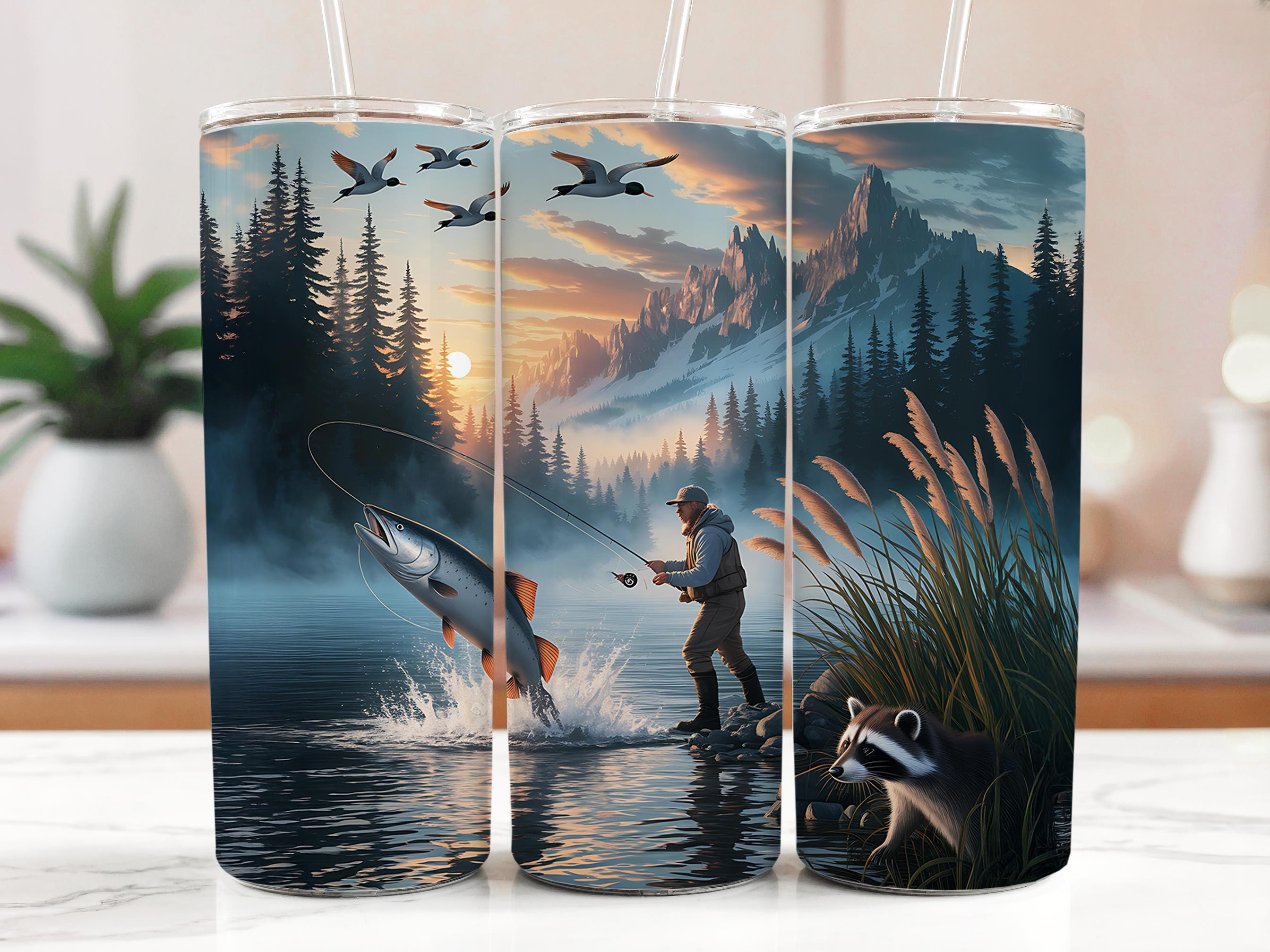 Mountain Lake Fishing Tumbler Wrap: Wildlife Sublimation Design (Digital Download)