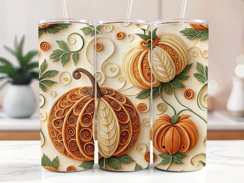 Quilled Pumpkins Tumbler Wrap: Fall Sublimation Design (PNG Digital Download 20oz Skinny Tumbler)
