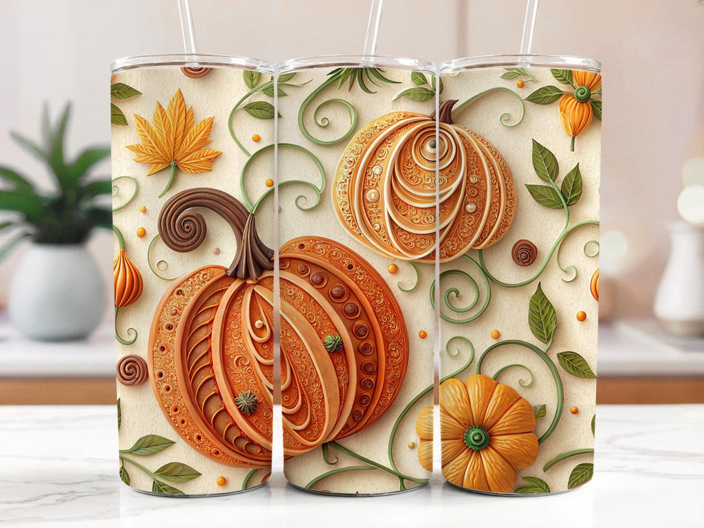 Pumpkin Tumbler Wrap: Autumn Sublimation Design for 20oz Skinny Tumbler (PNG Digital Download
