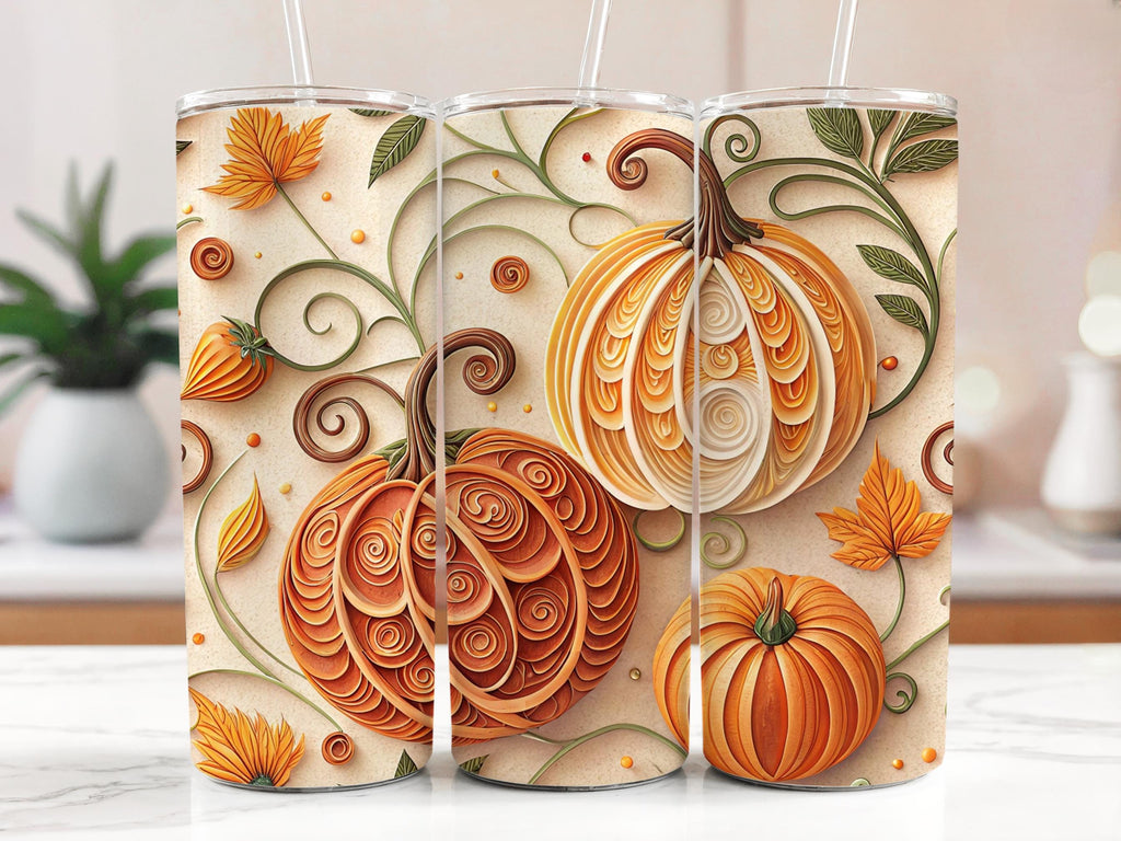 Fall Pumpkins Tumbler Wrap: Autumn Leaves 20oz Skinny Tumbler PNG (Digital Download)