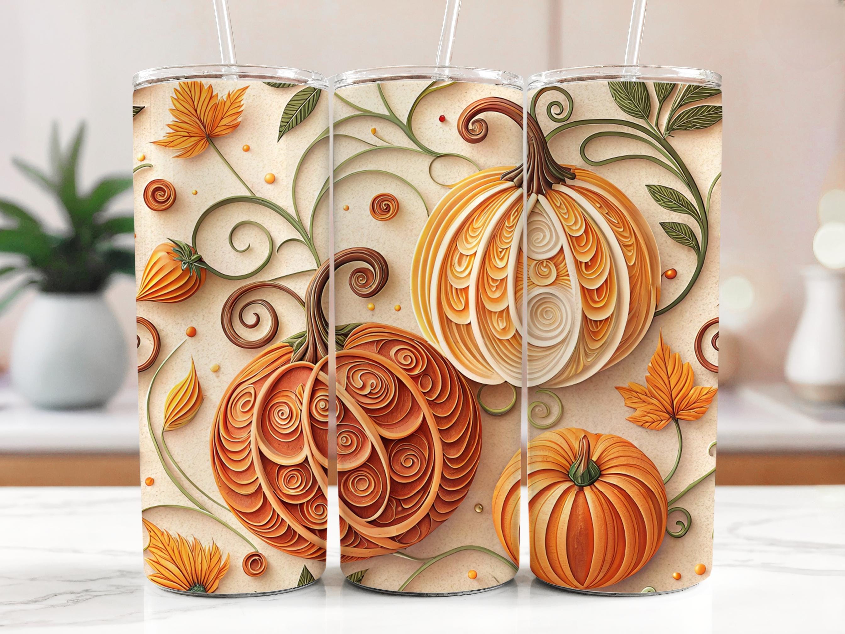 Fall Pumpkins Tumbler Wrap: Autumn Leaves 20oz Skinny Tumbler PNG (Digital Download)