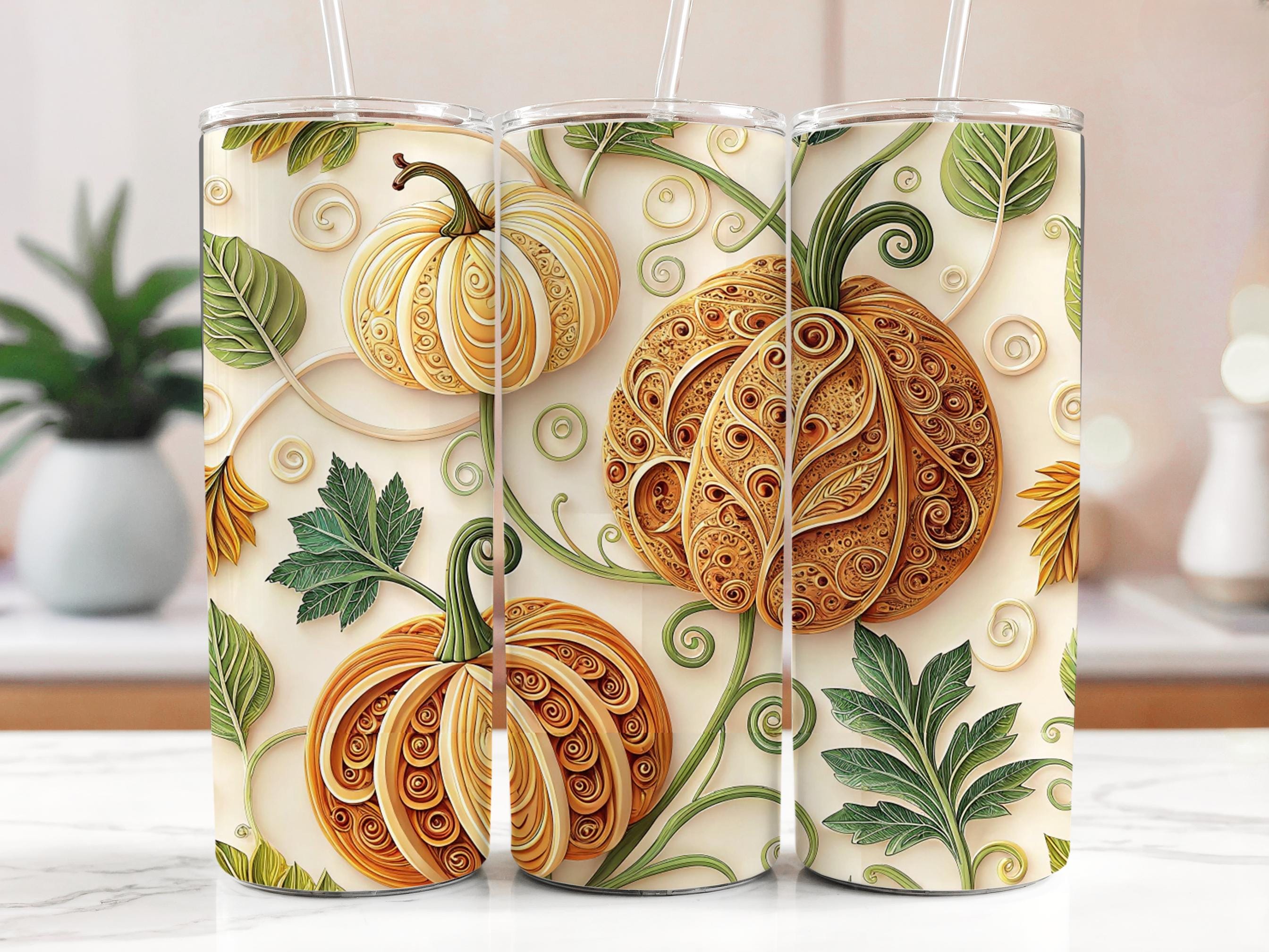 Autumn Pumpkin Tumbler Wrap: Fall Leaves Sublimation Design (PNG Digital Download 20oz Tumbler)