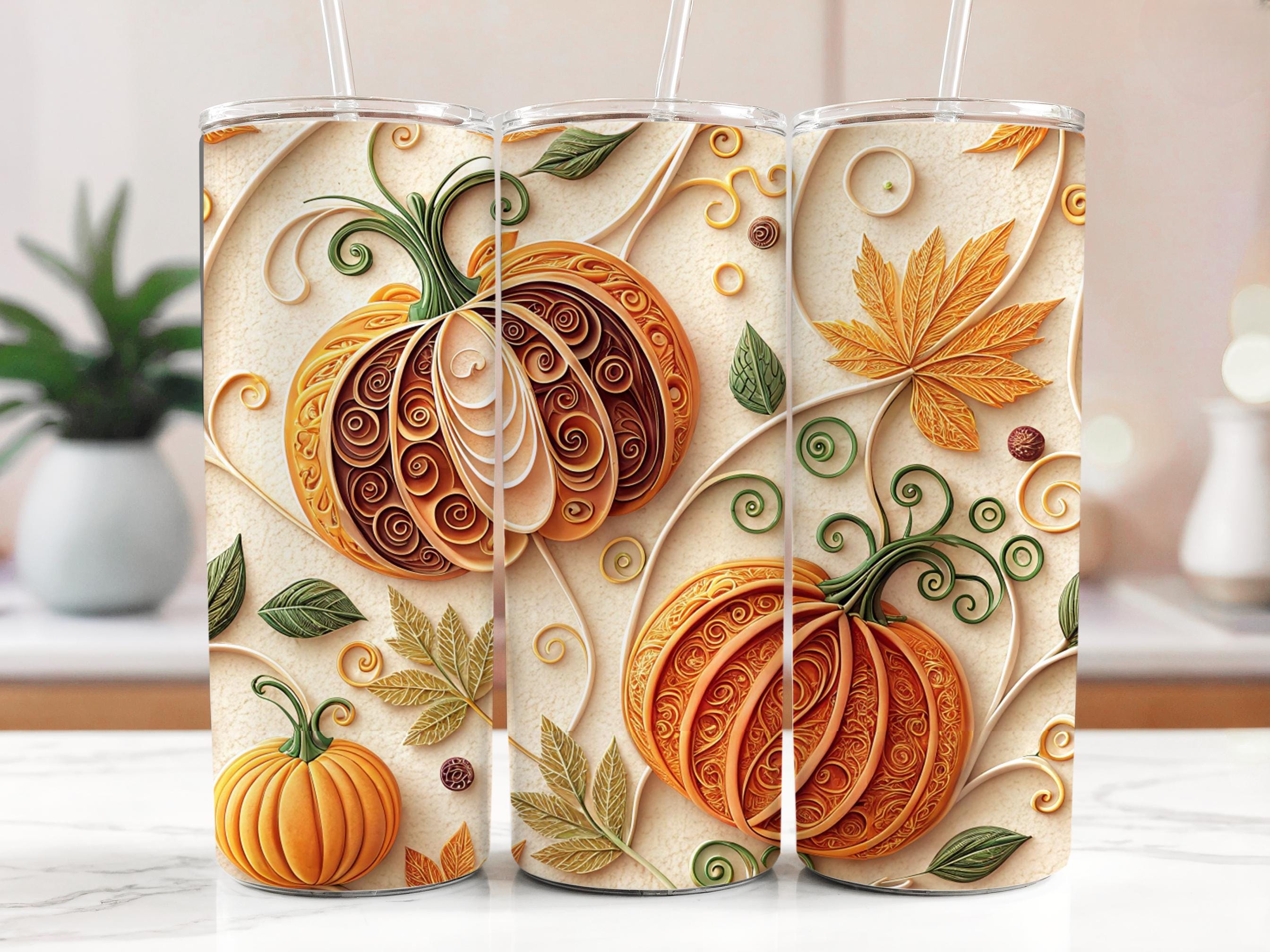 Fall Leaves Pumpkin Tumbler Wrap: Autumn Sublimation Design (Digital Download