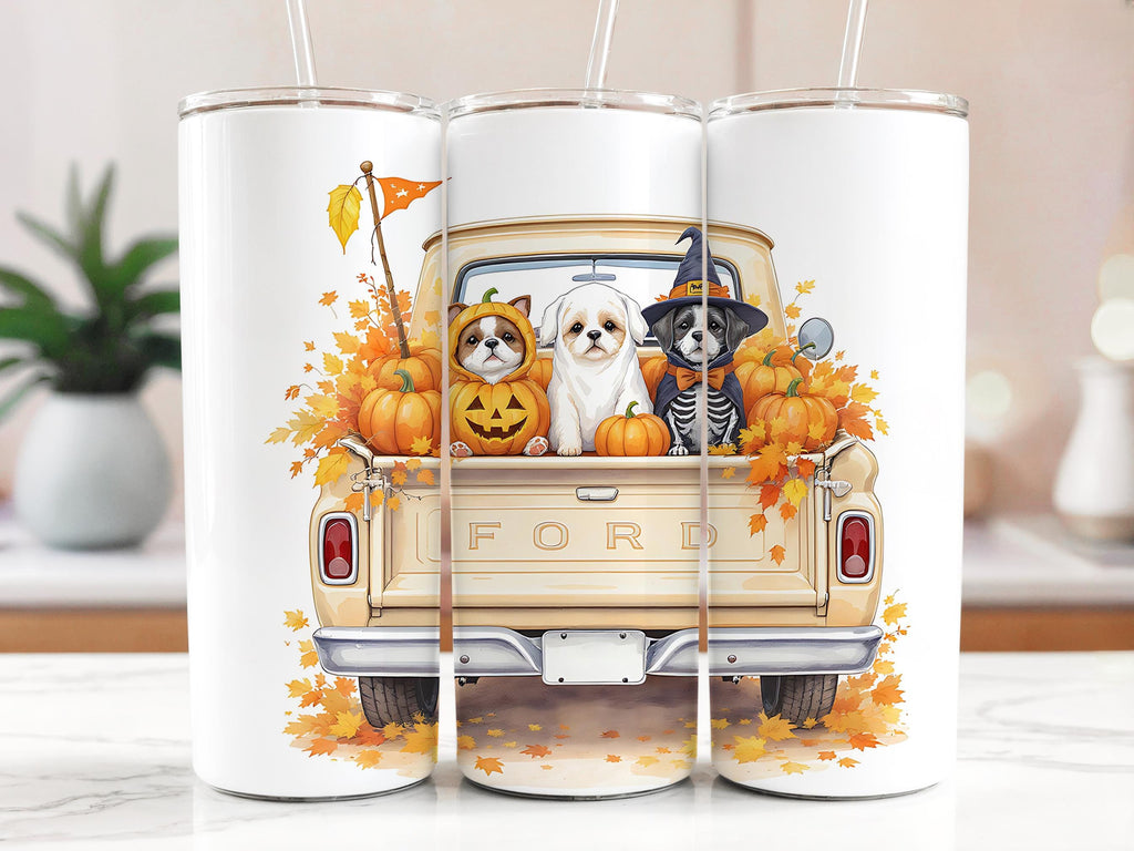 Halloween Dogs in Truck Tumbler Wrap: 20oz Skinny Tumbler PNG (Digital Download)