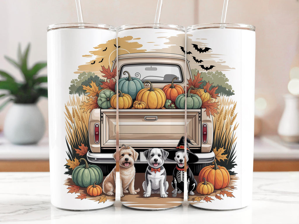Halloween Dogs Truck Tumbler Wrap: Fall Pumpkins Sublimation Design (Digital Download))