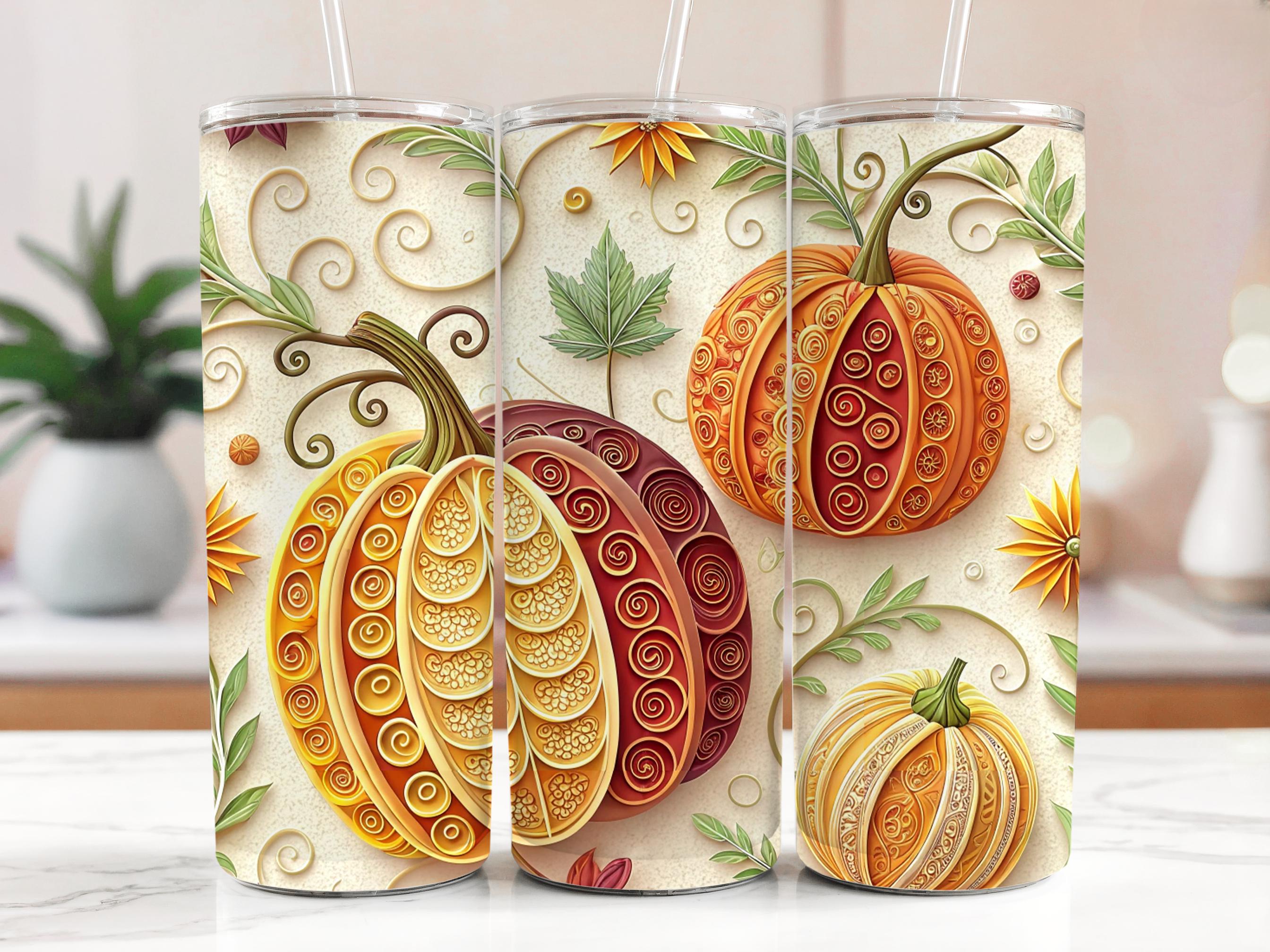 Autumn Pumpkin Tumbler Wrap: Fall Quilling Design (PNG Download for 20oz Tumblers)