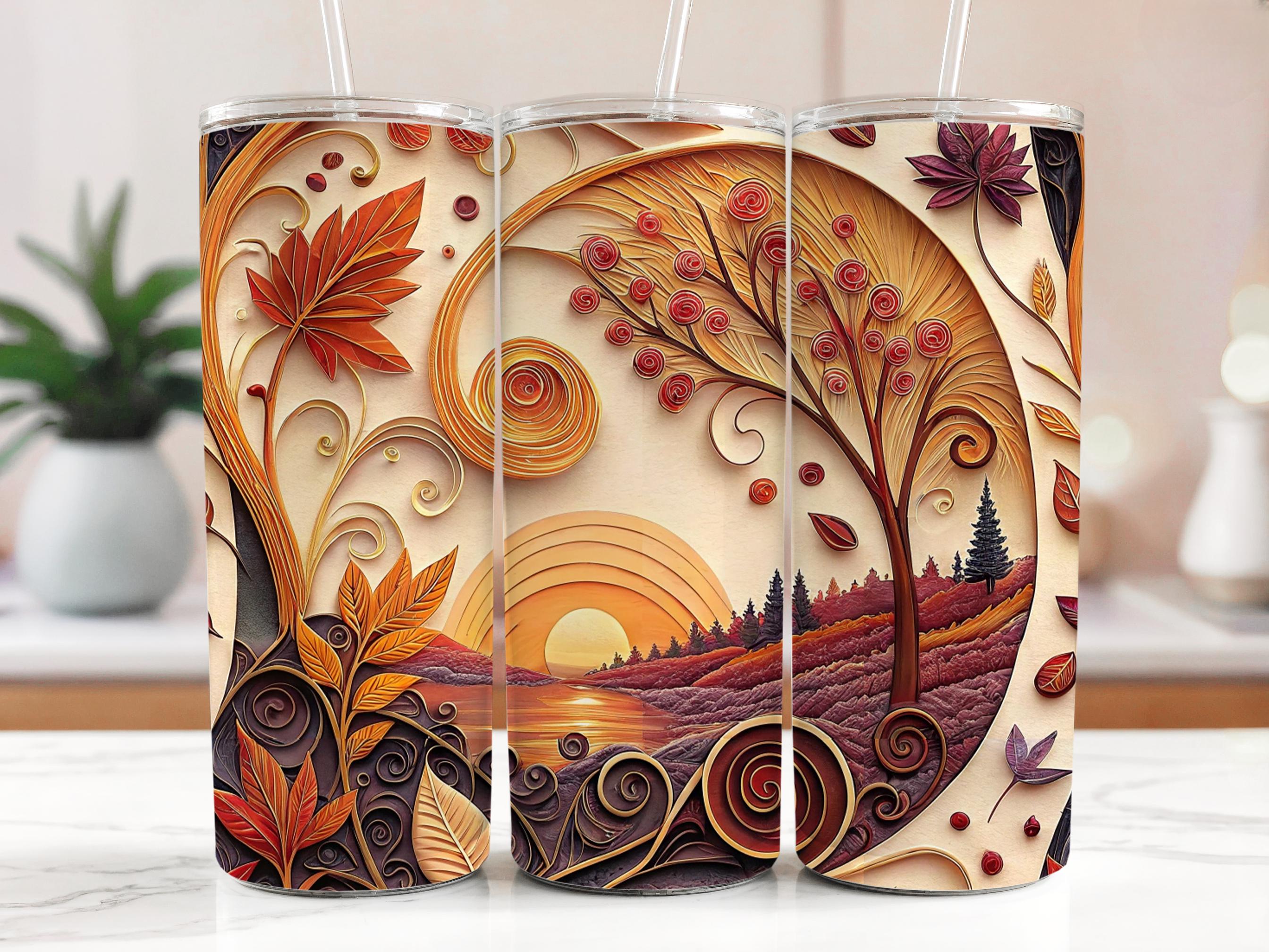 Autumn Sunset Tumbler Wrap: Fall Quilling Design (PNG Digital Download for 20oz Tumbler)