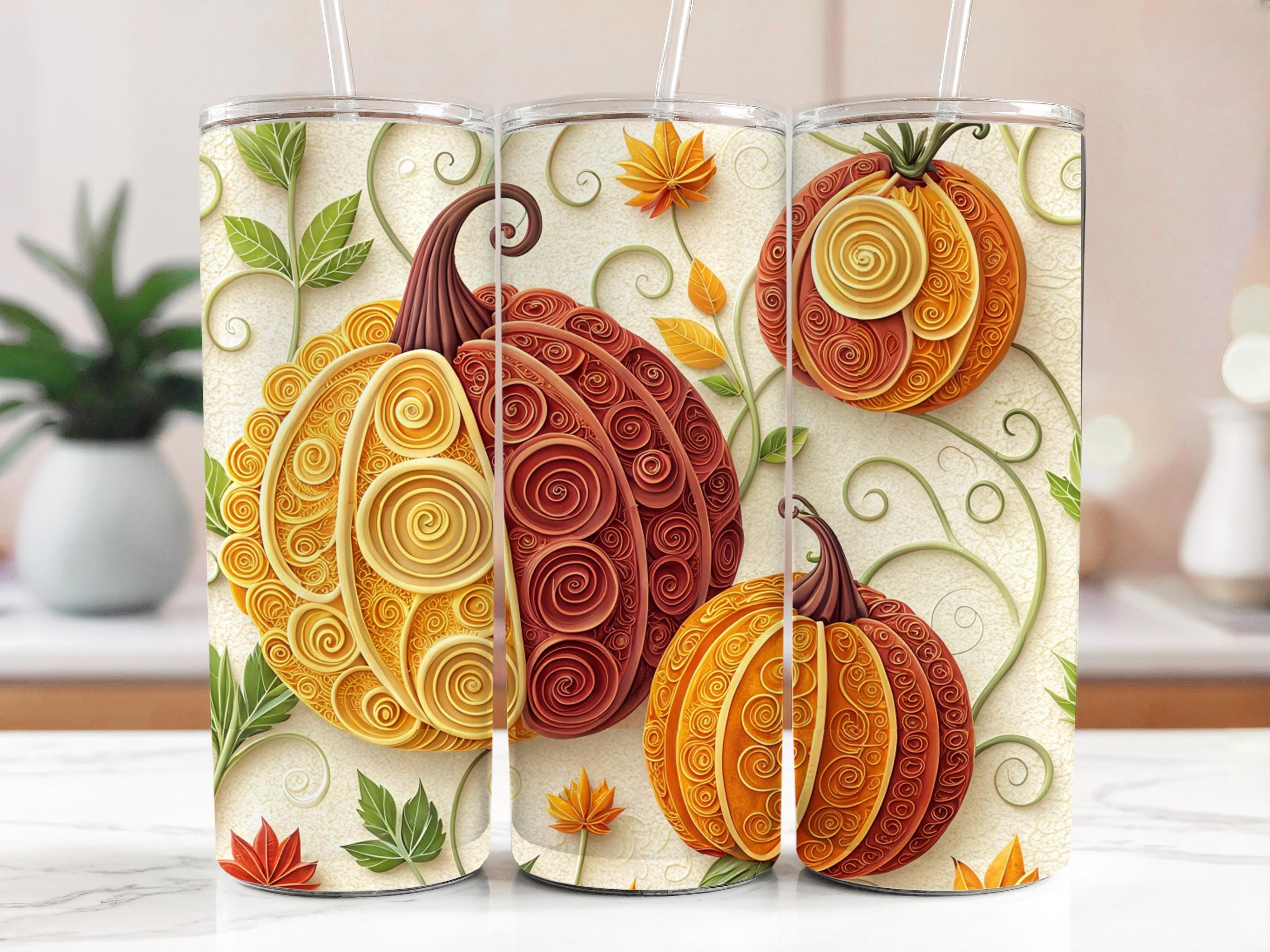 Quilling Pumpkin Tumbler Wrap: Autumn Fall Design (PNG Digital Download for 20oz Tumbler)