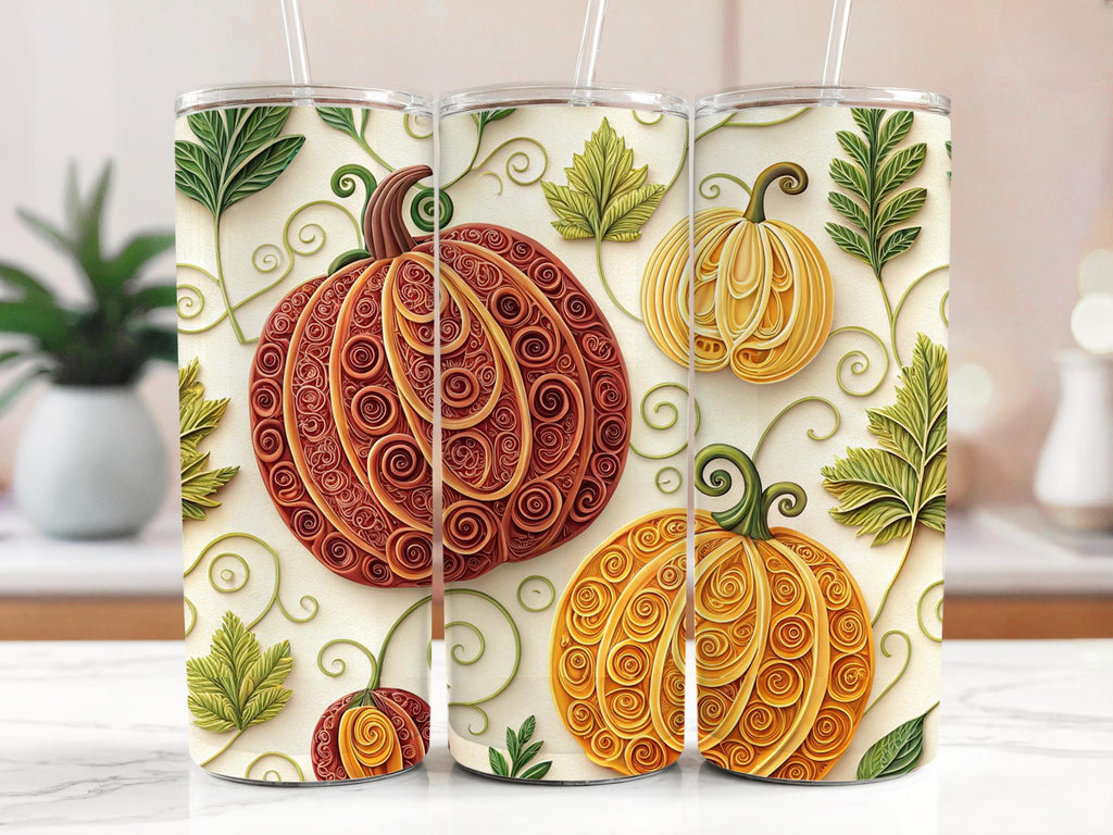 Quilled Pumpkins Tumbler Wrap: Fall Autumn Design (PNG Digital Download 20oz Tumbler