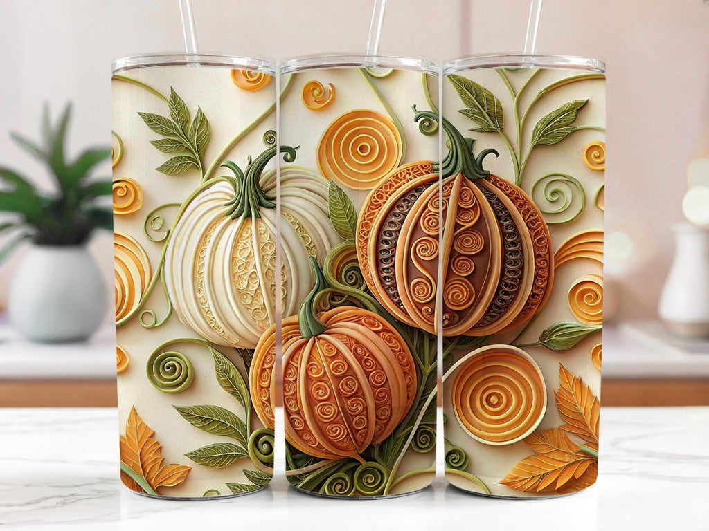 Fall Pumpkin Tumbler Wrap: Autumn Harvest Swirls (20oz PNG Digital Download, paper quilling art,