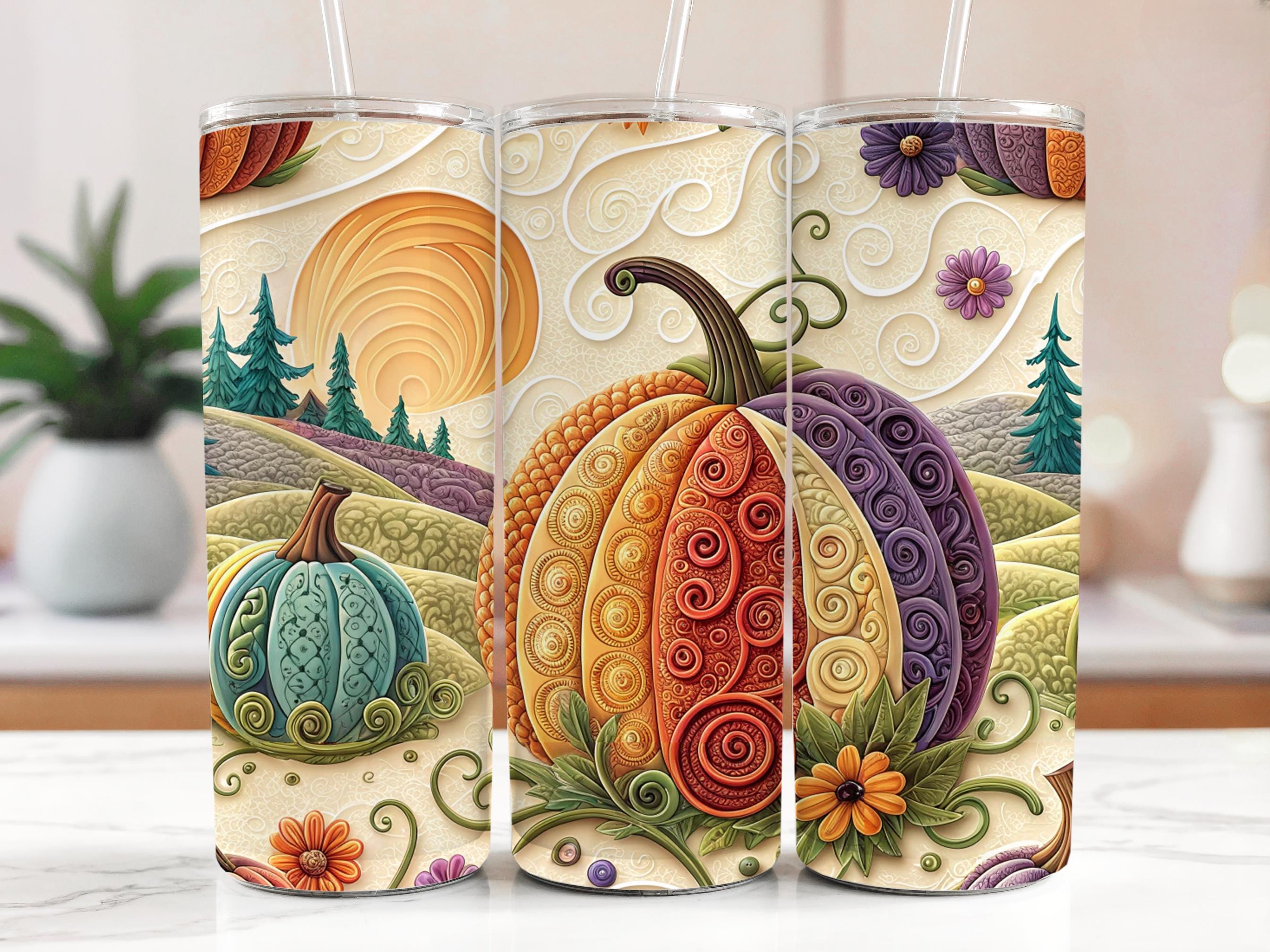 Autumn Pumpkin Tumbler Wrap: Fall Floral Design (Digital PNG)
