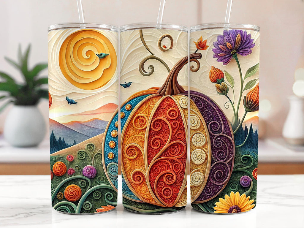 Ornate Pumpkin Tumbler Wrap: Colorful Fall Design (Digital Download PNG File)