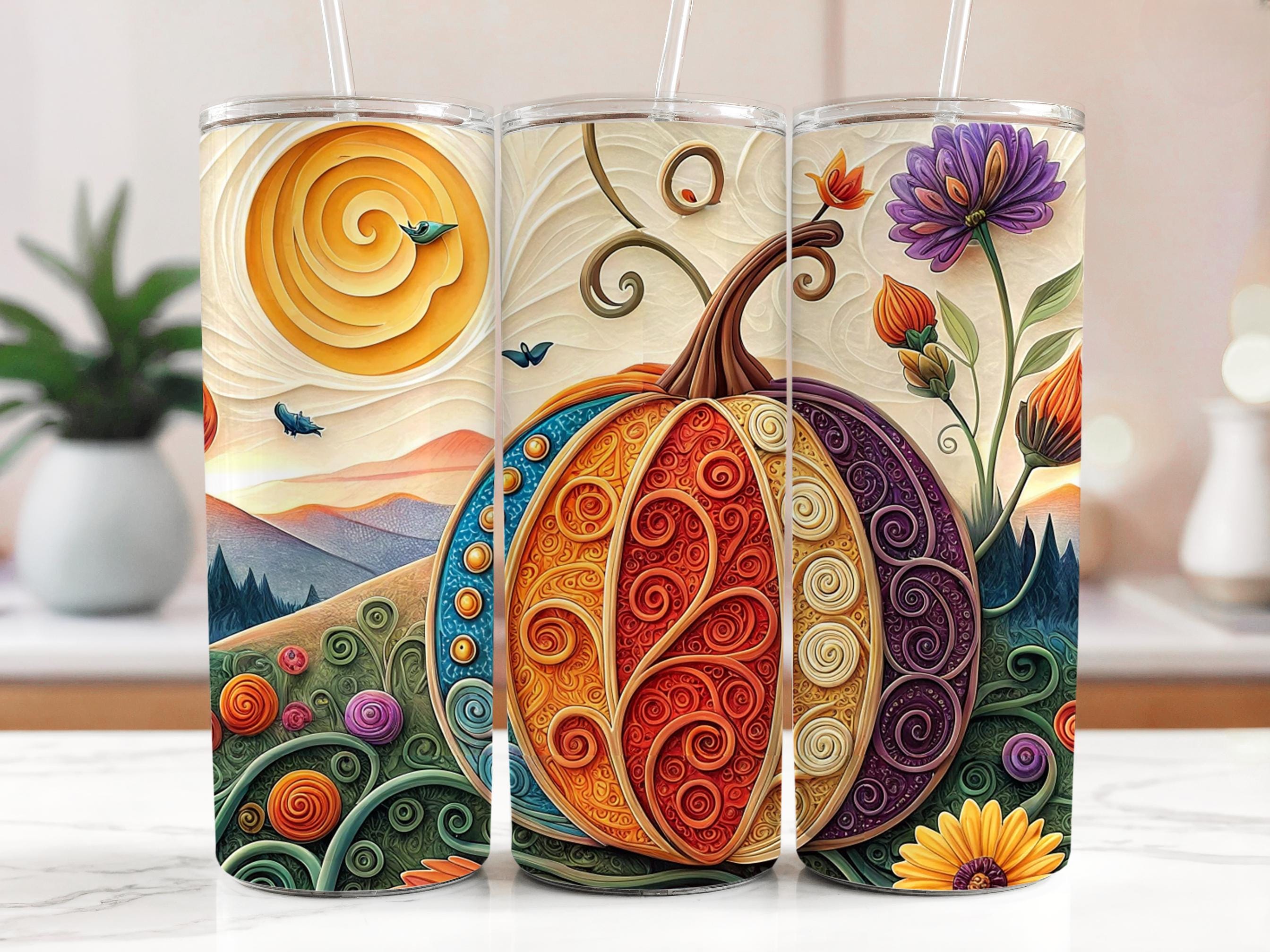 Ornate Pumpkin Tumbler Wrap: Colorful Fall Design (Digital Download PNG File)