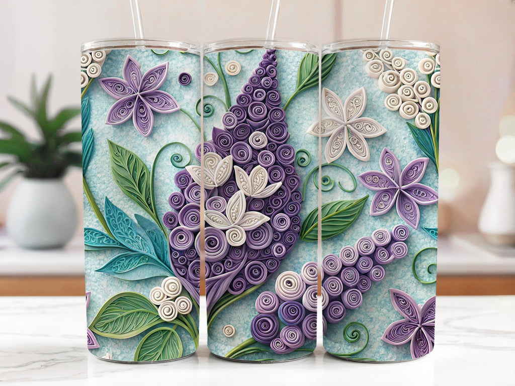 Quilled Lilac Tumbler Wrap: Spring Floral PNG Design (Digital Download 20oz Skinny Tumbler)