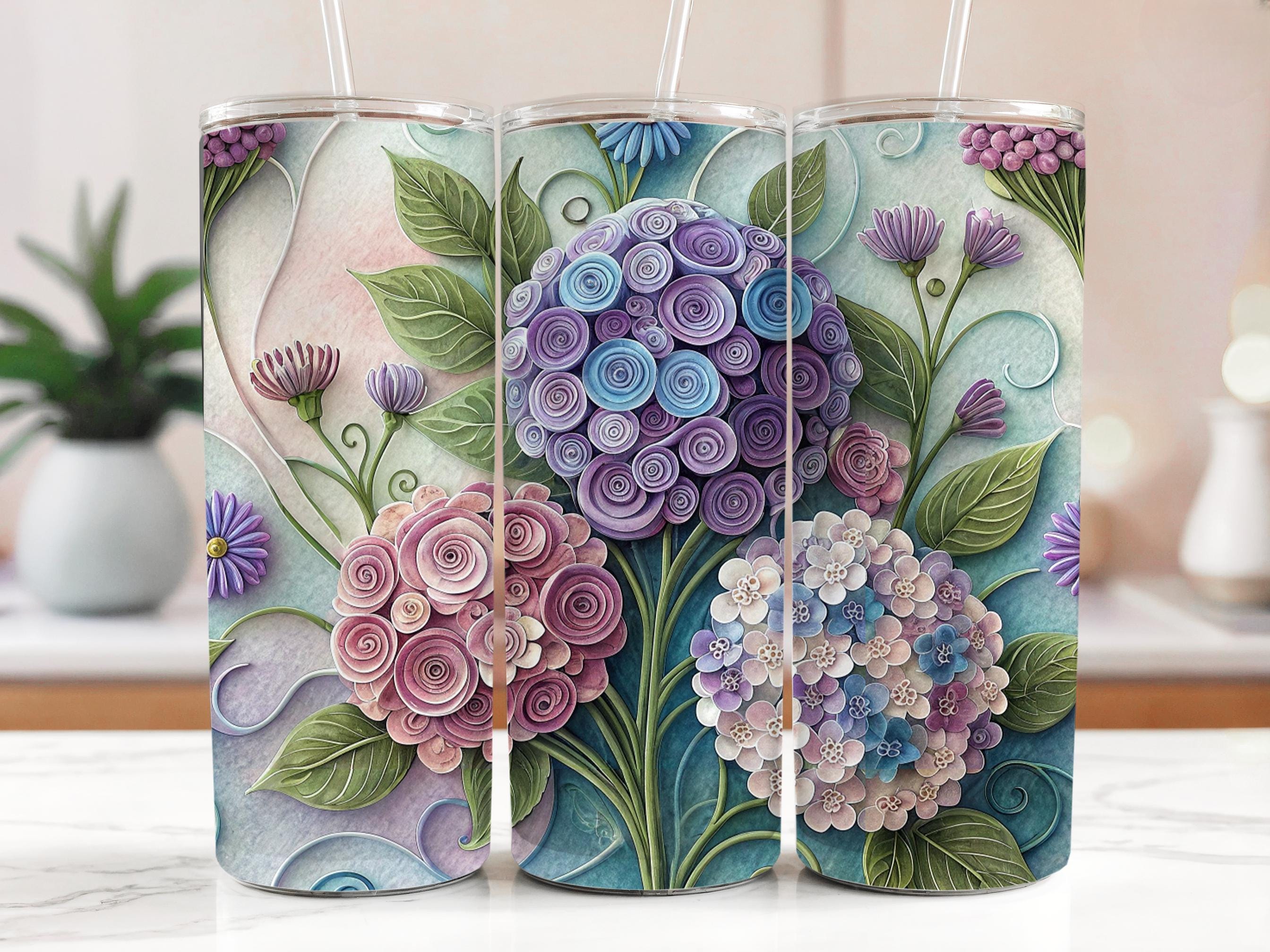 Hydrangea Tumbler Wrap: Paper Quilling Flower Design (PNG Digital Download)
