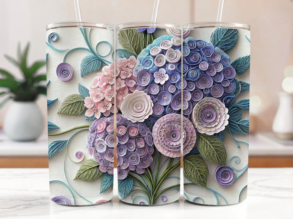 Quilled Hydrangea Tumbler Wrap: Floral Paper Art PNG (Digital Download 20oz Tumbler)