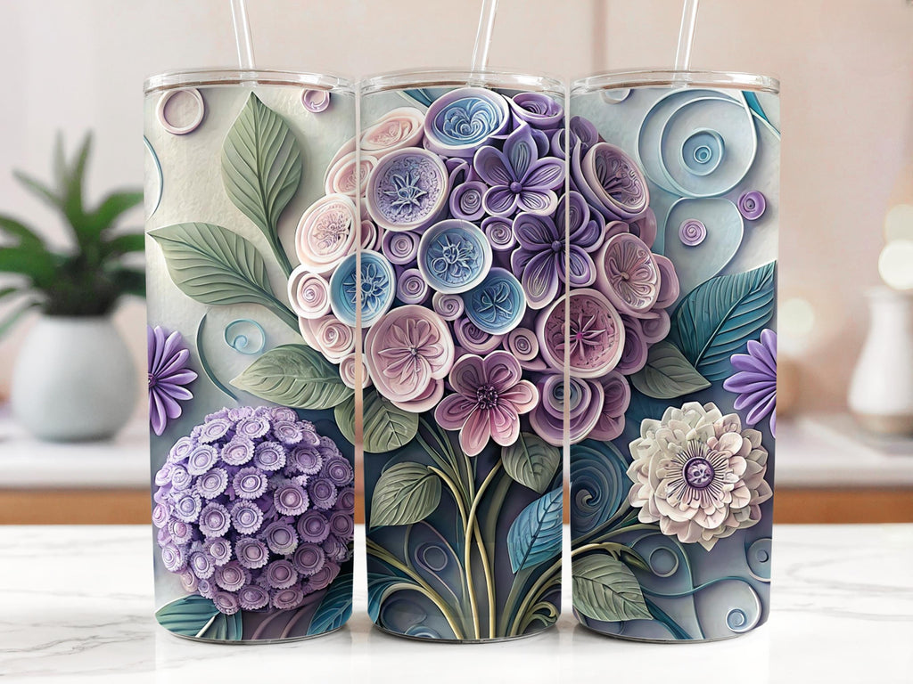 Hydrangea Floral Tumbler Wrap: 20oz Skinny Tumbler Sublimation Design (Digital Download)