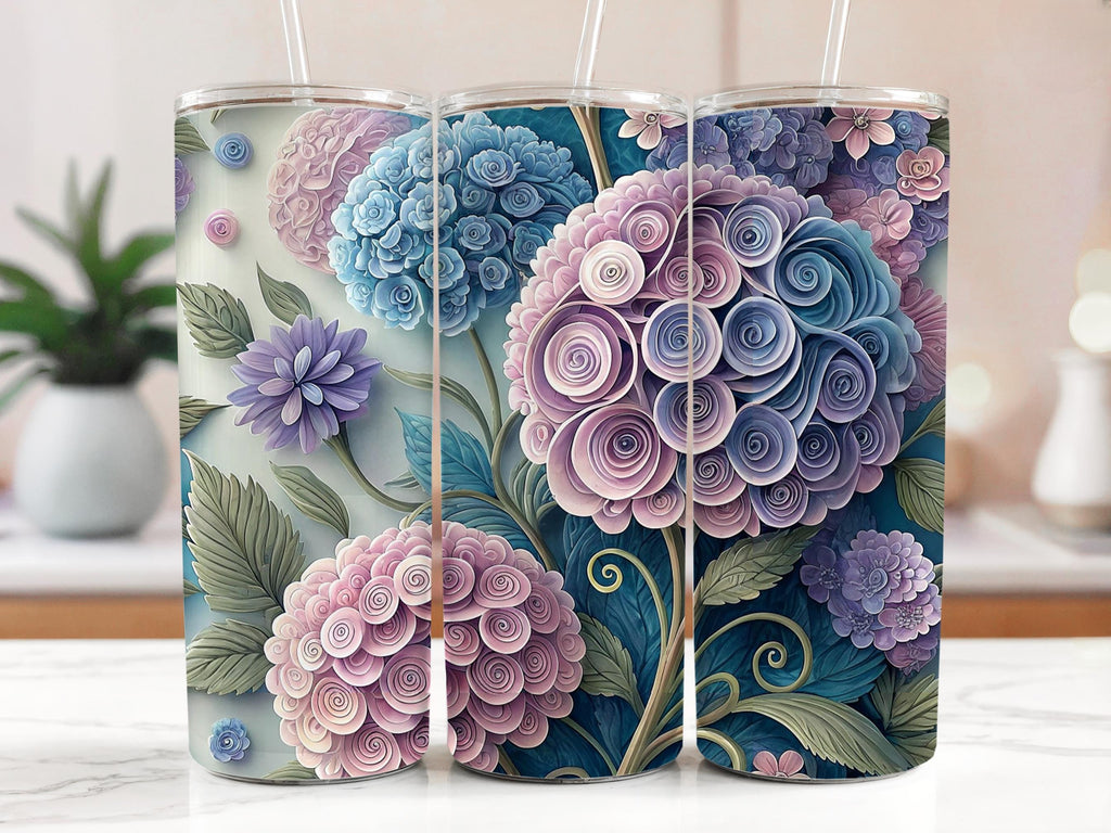 Hydrangea Tumbler Wrap: Floral Paper Quilling Design (Digital Download)