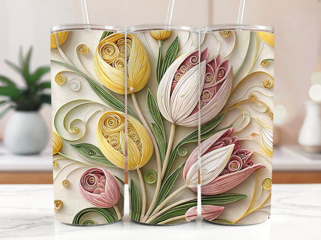 Quilled Tulip Tumbler Wrap: Spring Floral Sublimation Design (Digital Download