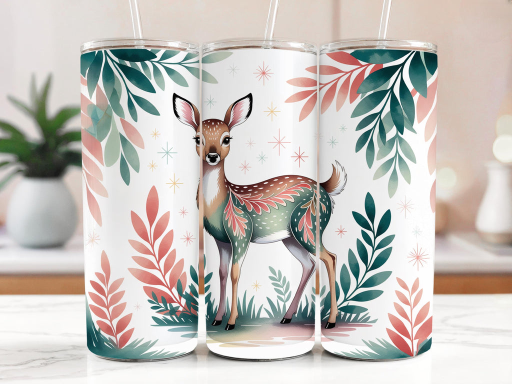 Watercolor Deer Tumbler Wrap: Floral 20oz Skinny Sublimation (PNG Digital Download)