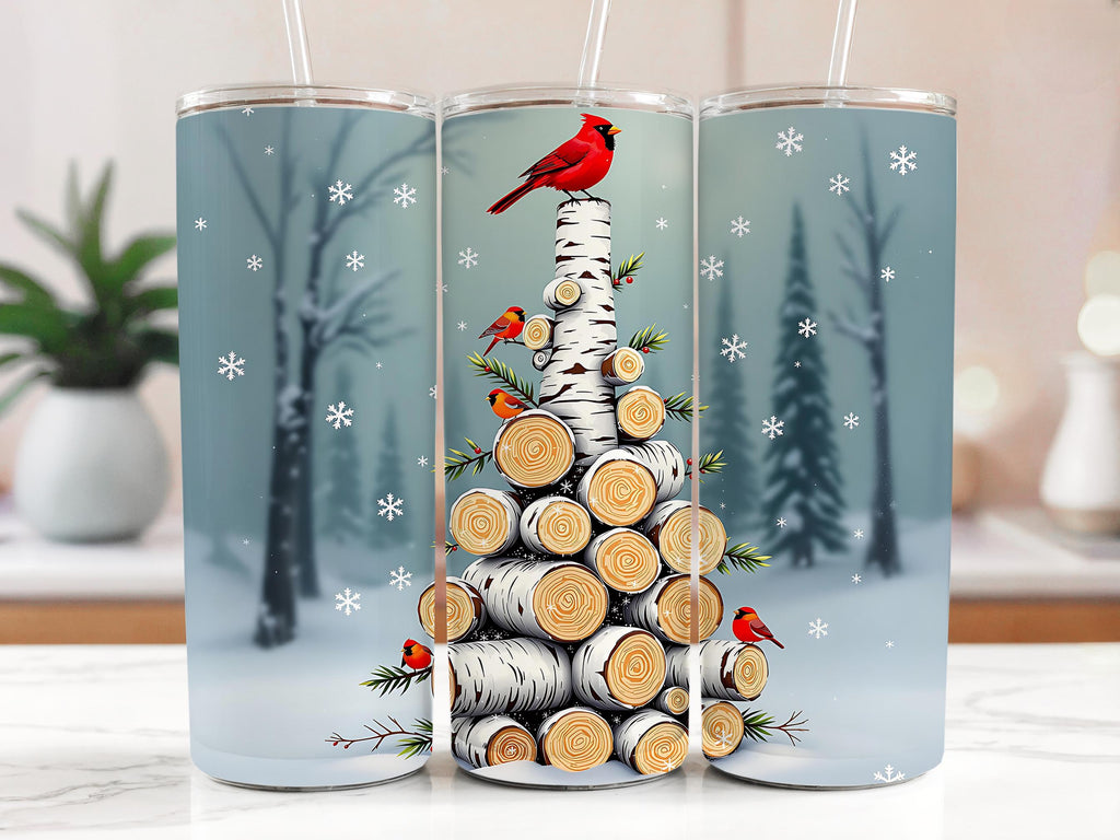 Cardinal Tumbler Wrap: Winter Bird Christmas Tree PNG (Digital Download)
