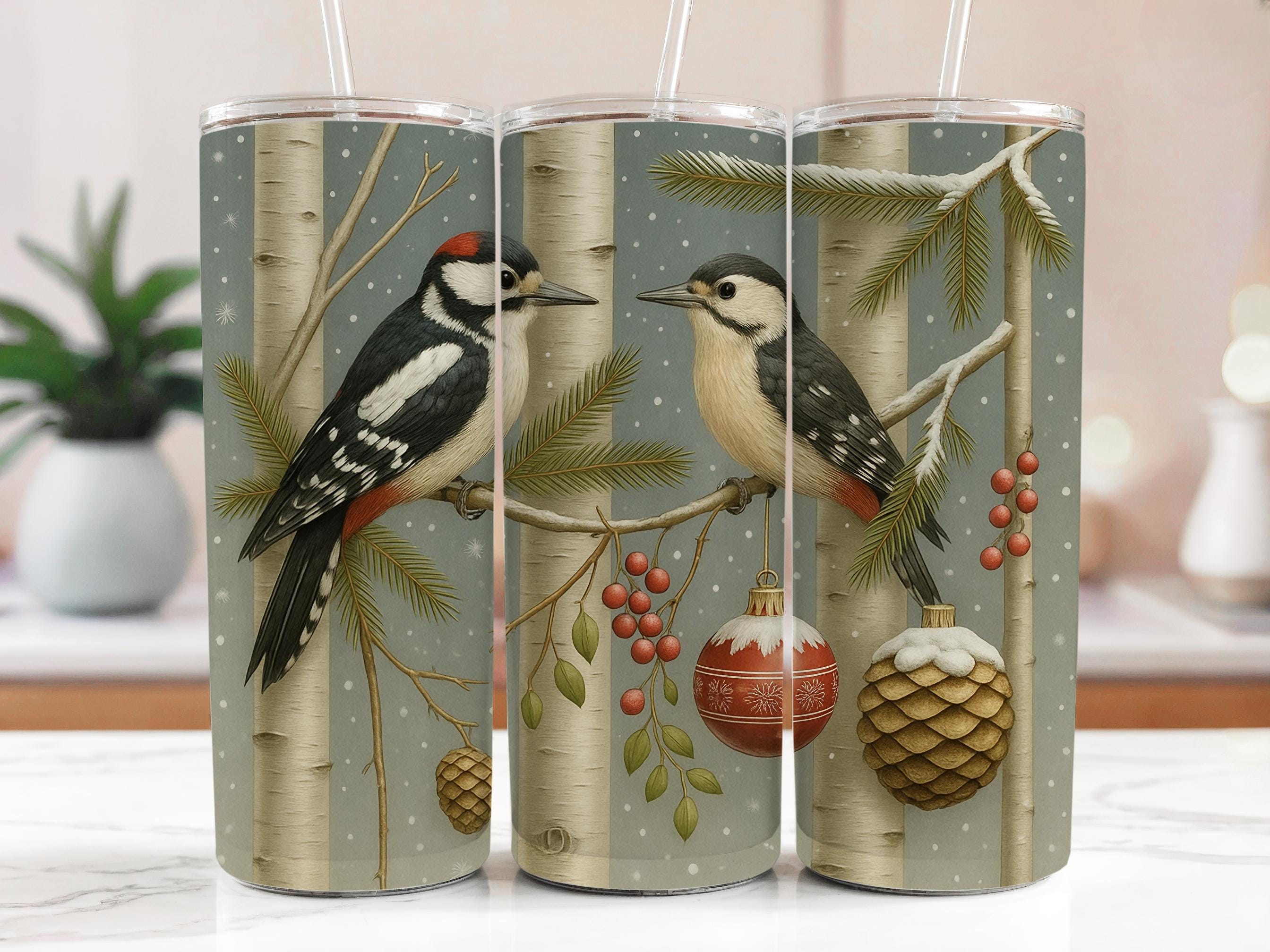 Woodpecker Christmas Tumbler Wrap: Winter Bird PNG (Digital Download)
