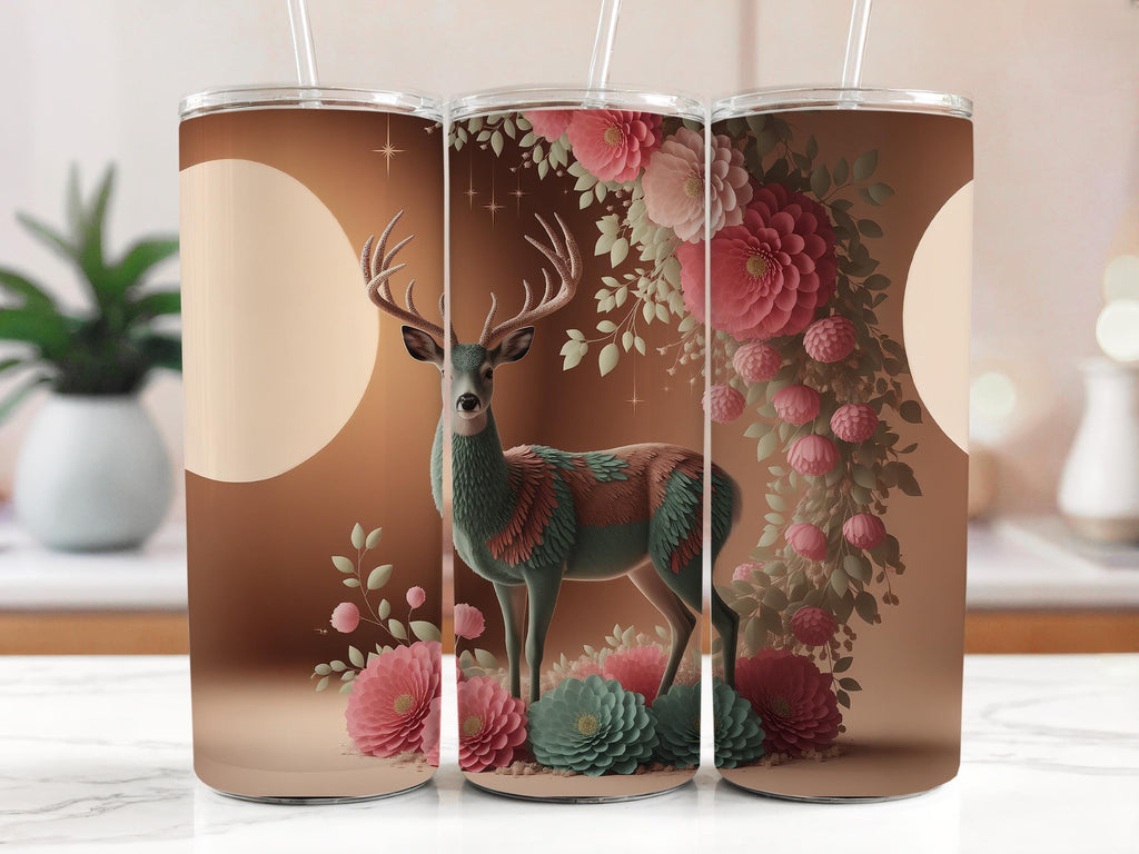 Floral Deer Tumbler Wrap: Sublimation Design PNG (Digital Download)