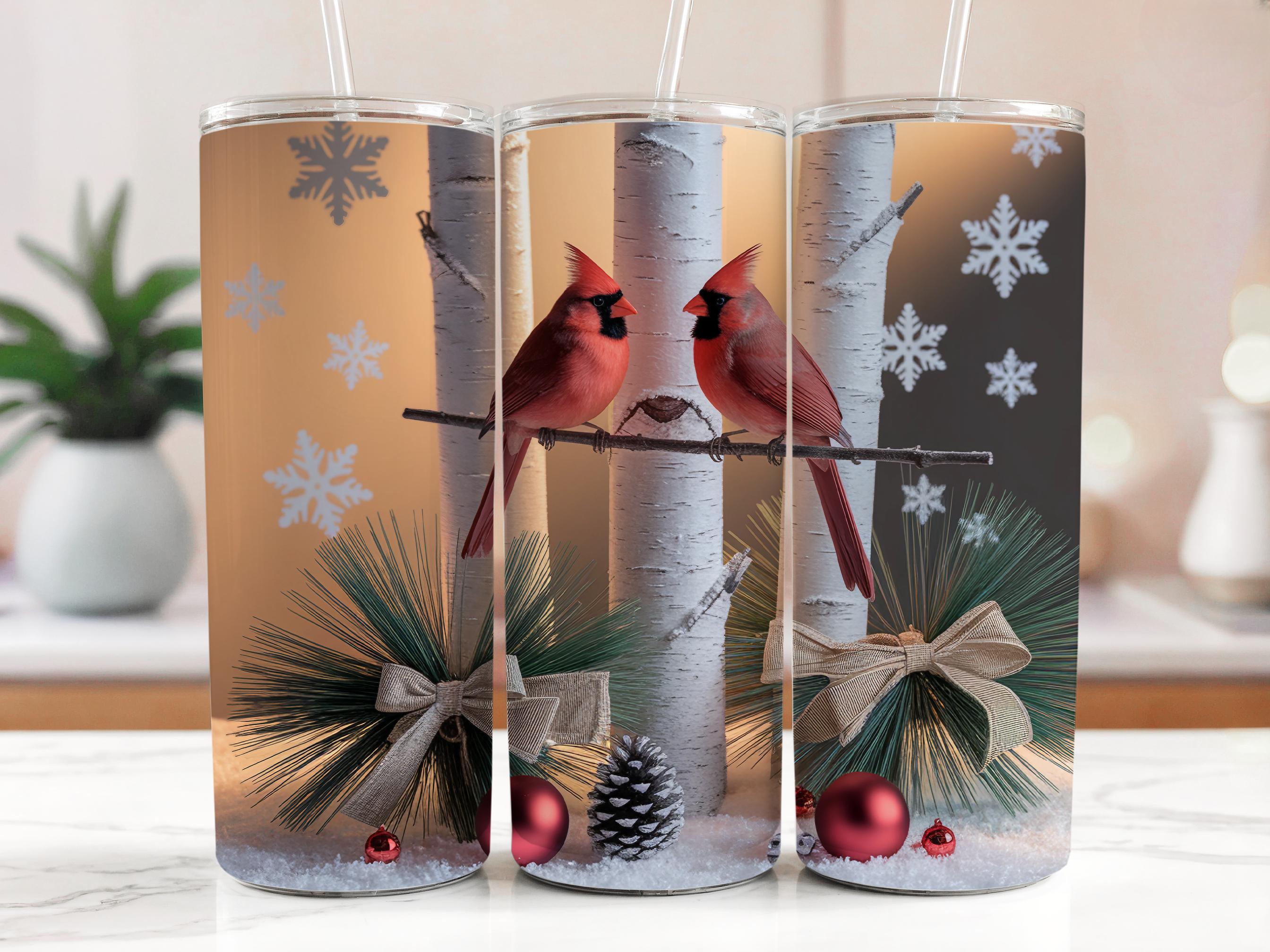 Cardinal Tumbler Wrap: Winter Birds Sublimation Design (PNG Digital Download)
