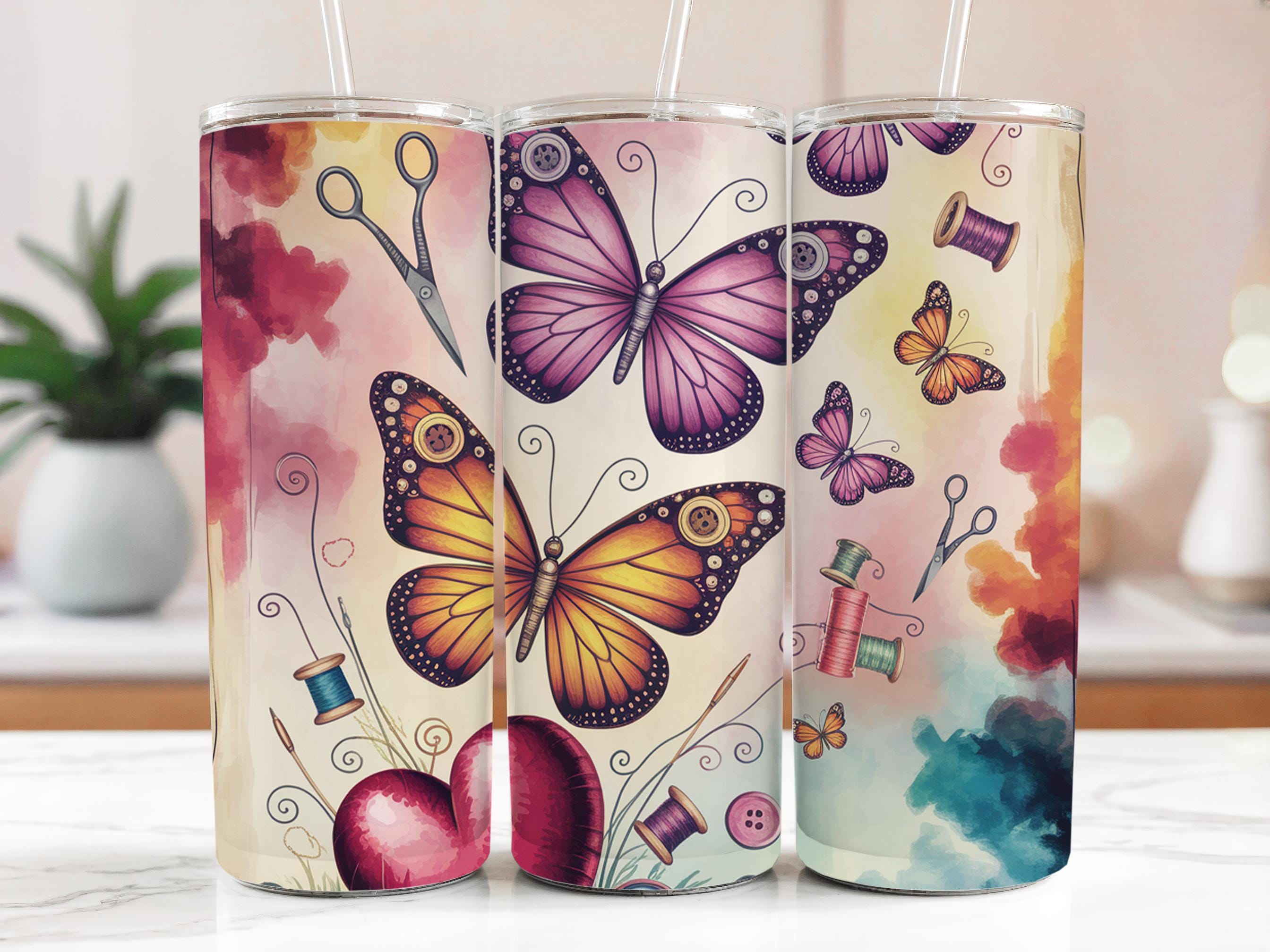 Butterfly Sewing Tumbler Wrap: 20oz Skinny Tumbler Design (Digital Download