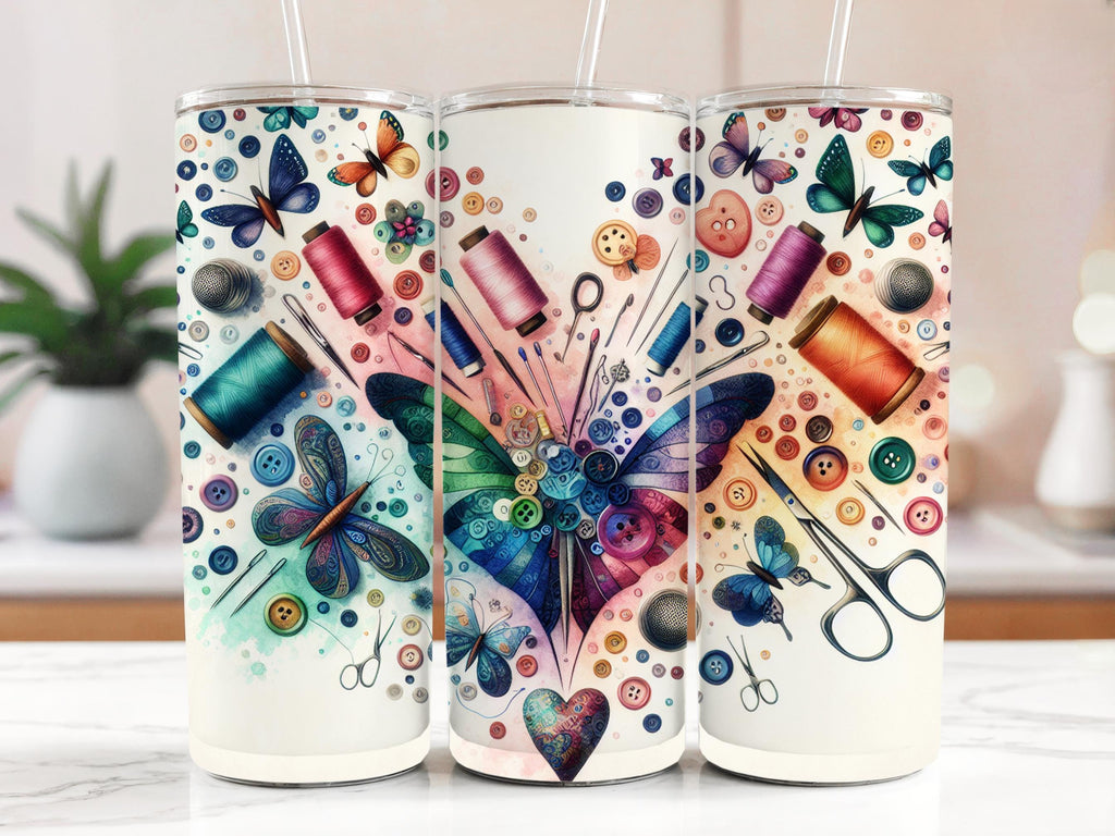 Butterfly Sewing Tumbler Wrap: 20oz Skinny Seamstress Design (Digital Download