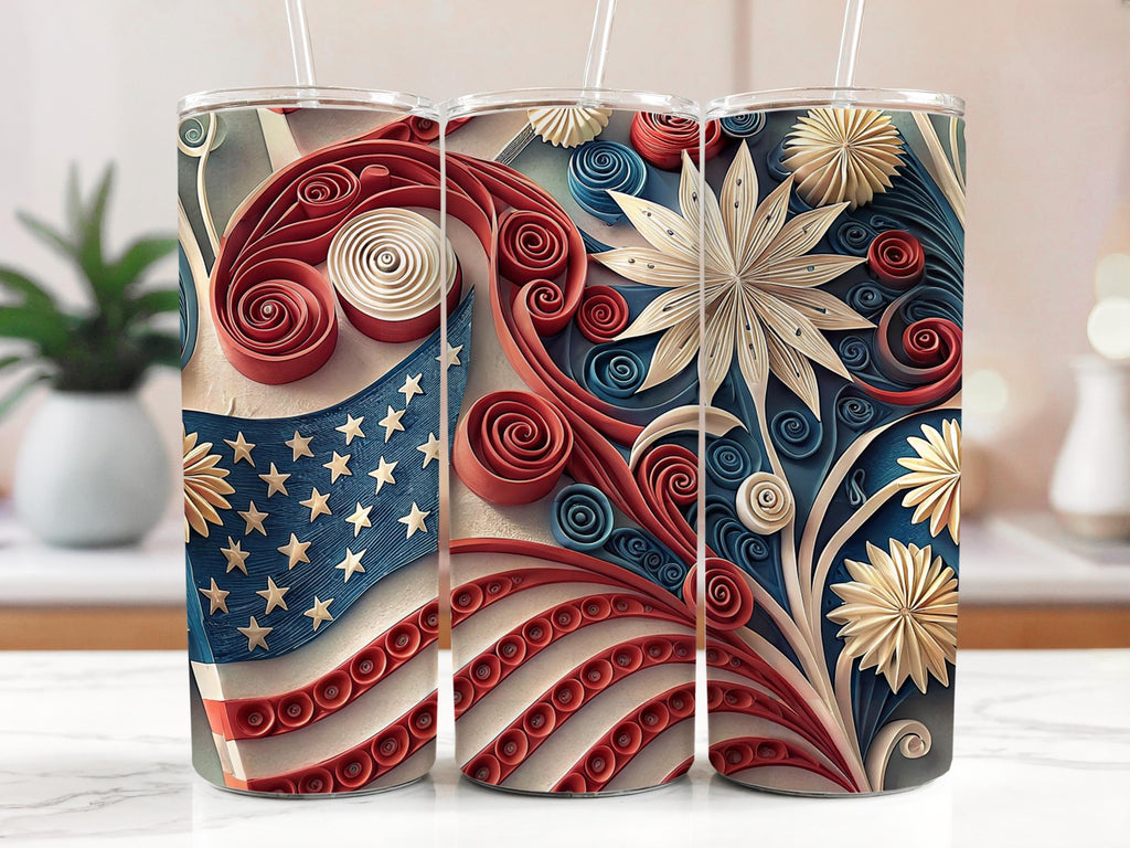 Quilled American Flag Tumbler Wrap: Patriotic PNG Design (Digital Download)