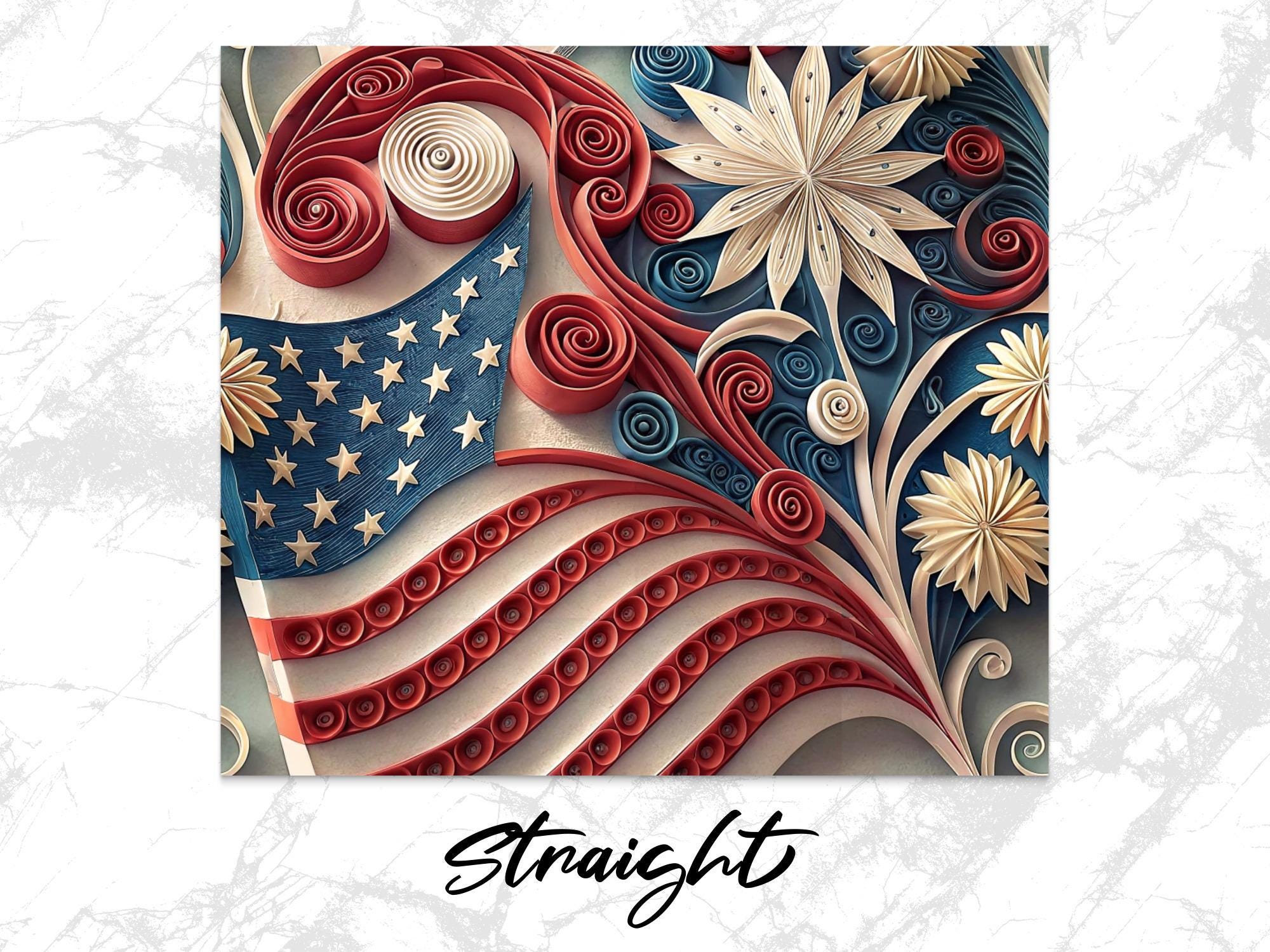 Quilled American Flag Tumbler Wrap: Patriotic PNG Design (Digital Download)