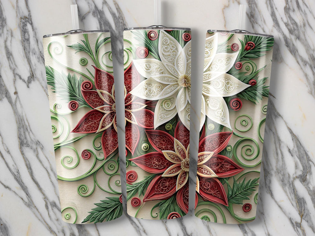 Poinsettia Tumbler Wrap: Floral Christmas Design (Digital Download)