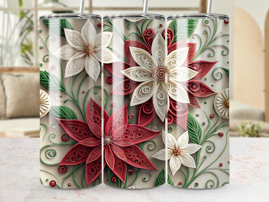 Poinsettia Tumbler Wrap: Christmas Floral Sublimation Design (Digital Download PNG)