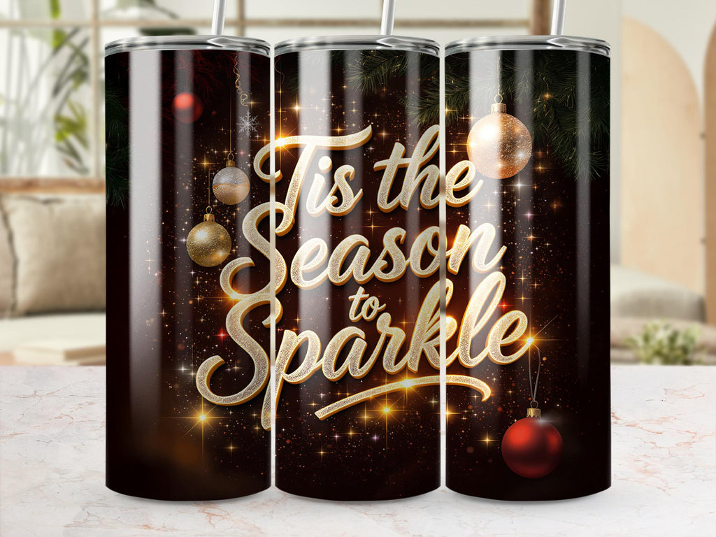 Sparkle Christmas Tumbler Wrap: 'Tis the Season PNG (Digital Download)
