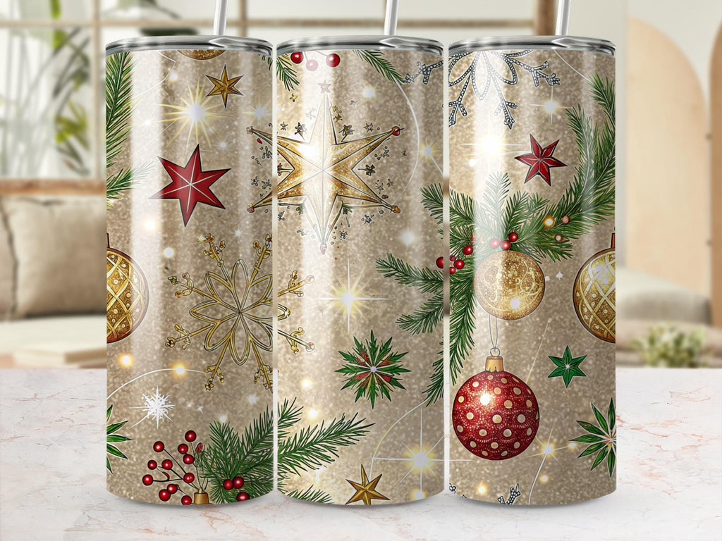 Christmas Ornament Tumbler Wrap: Sparkling Snowflake Sublimation Design (Digital Download)