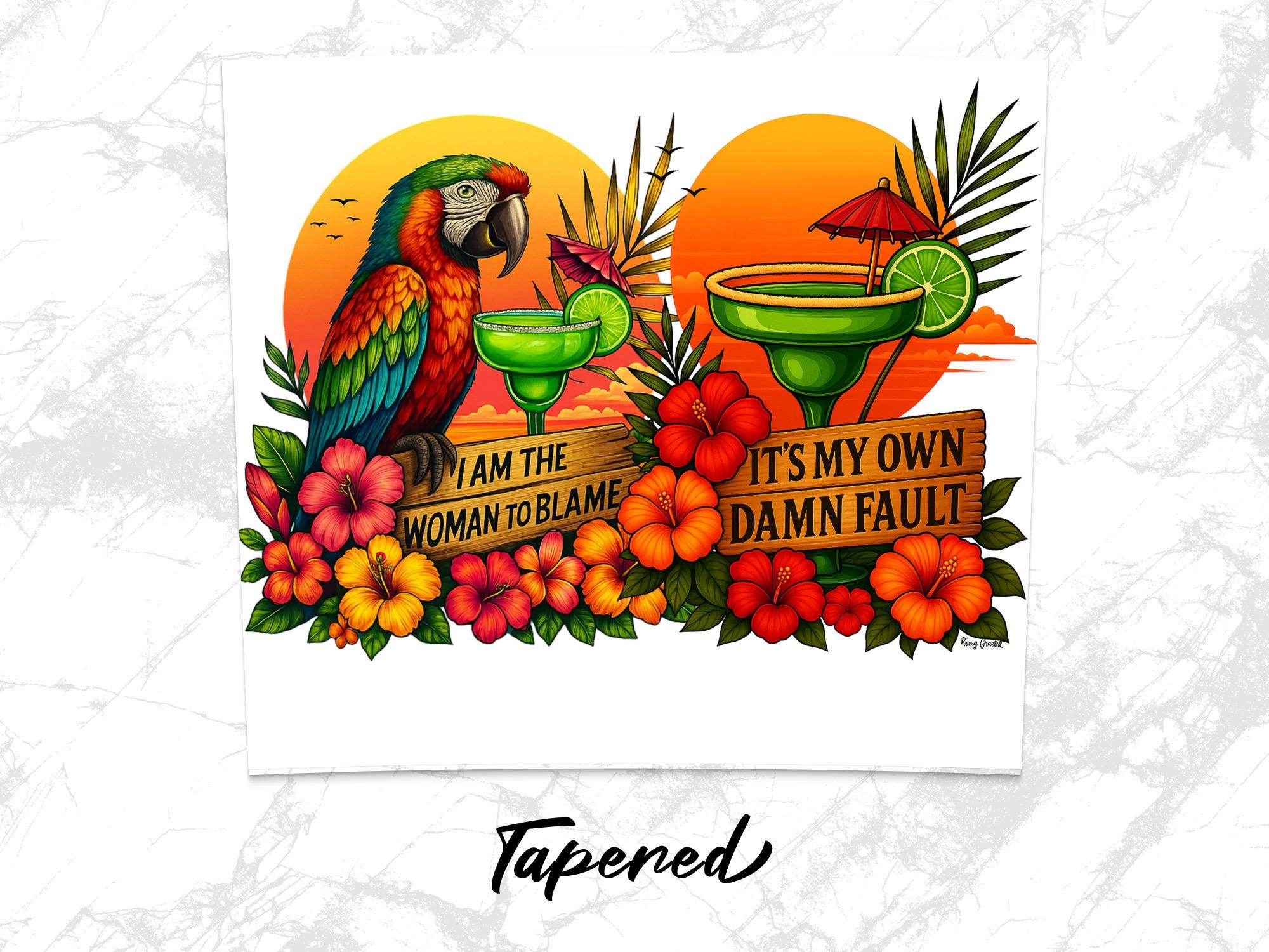 Parrot Margarita Tumbler Wrap: Funny Hibiscus Sublimation Design (Digital Download)