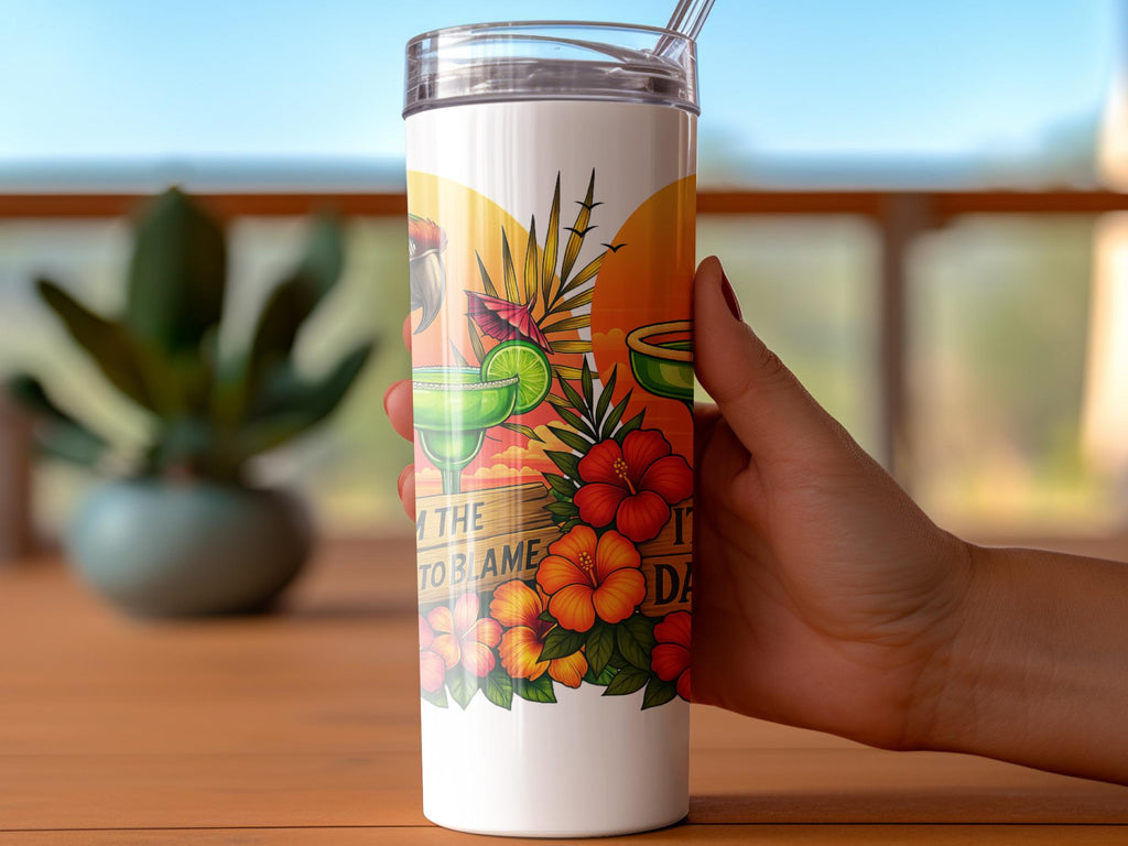 Parrot Margarita Tumbler Wrap: Funny Hibiscus Sublimation Design (Digital Download)