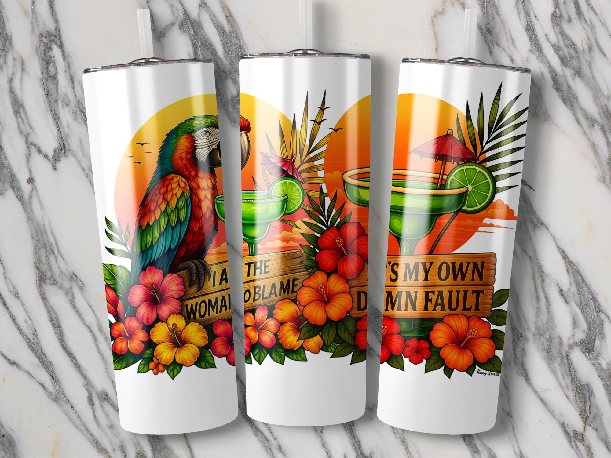 Parrot Margarita Tumbler Wrap: Funny Hibiscus Sublimation Design (Digital Download)