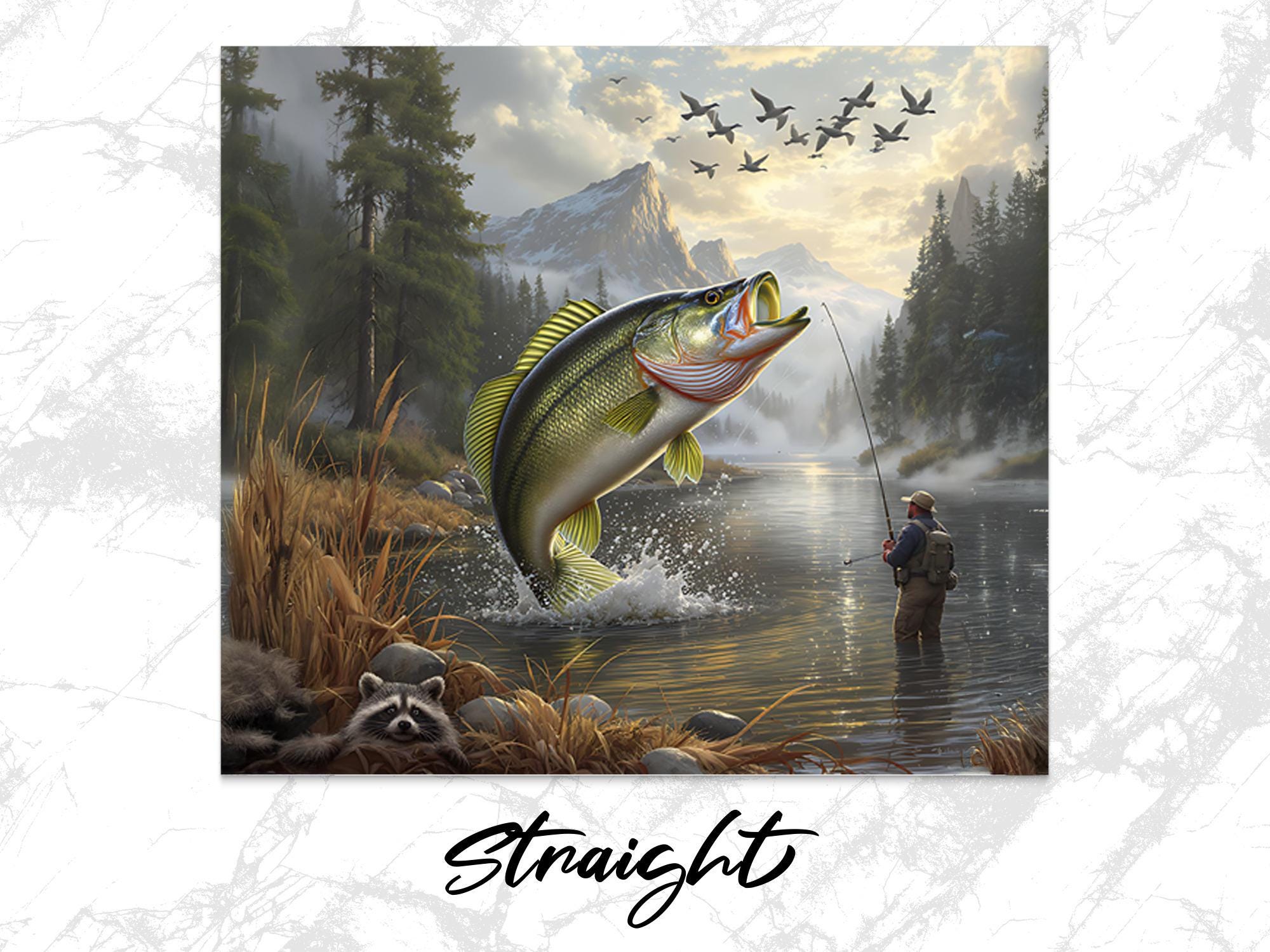 Bass Fishing Tumbler Wrap: Man Catching Fish PNG (Digital Download)
